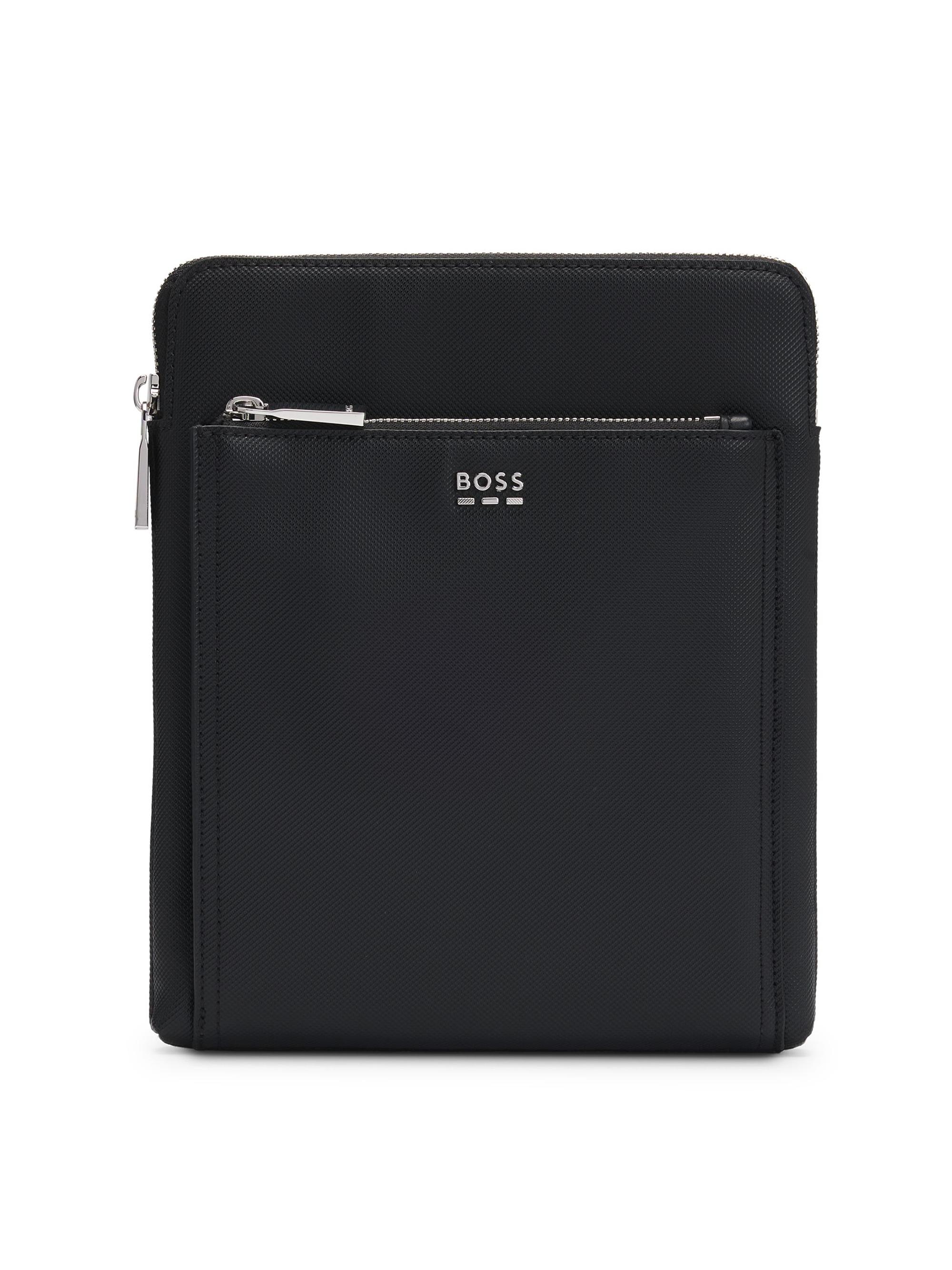 BOSS Men's Textured Envelope Bag with Logo Hardware - Black