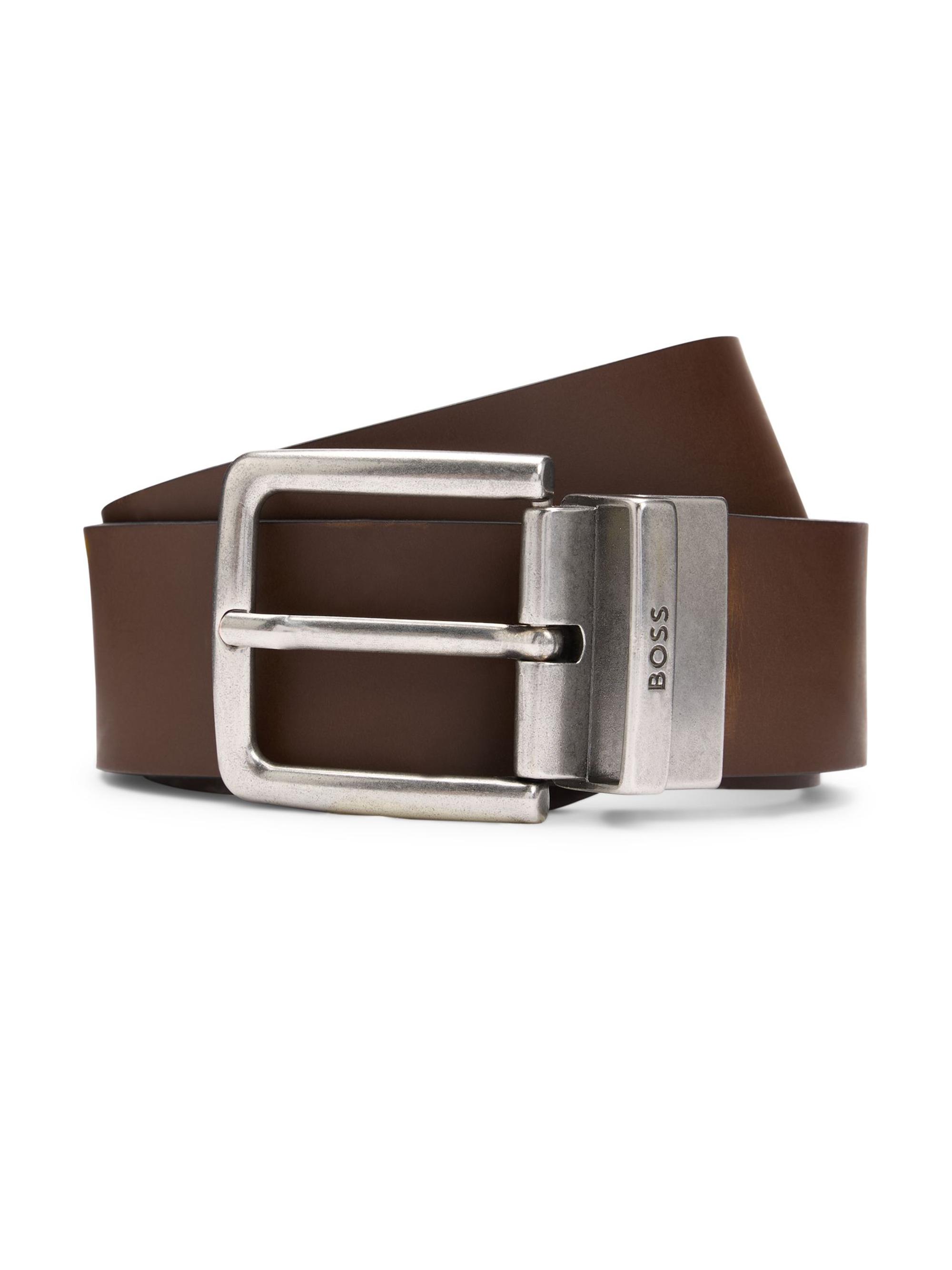 BOSS Men's Reversible Belt in Plain and Grained Leather - Brown