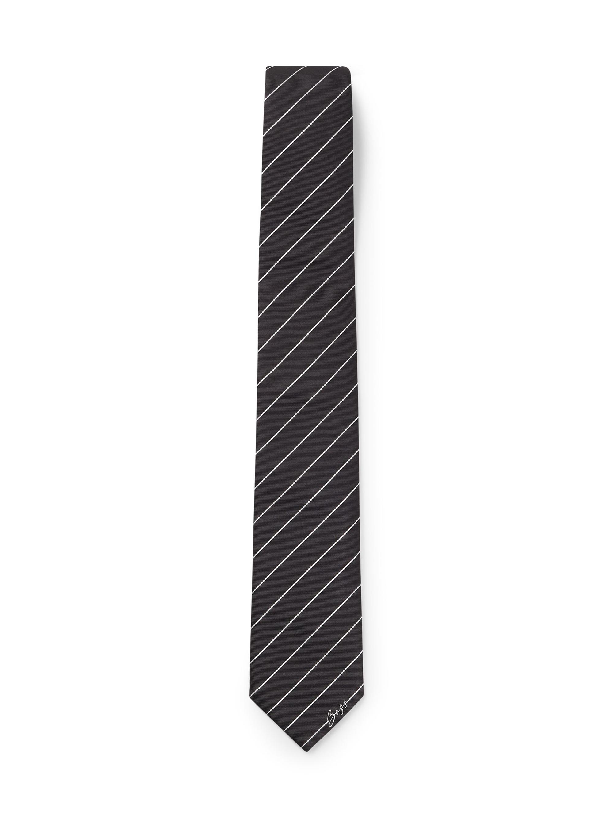 BOSS Men's Silk-Jacquard Tie with Diagonal Stripes - Black