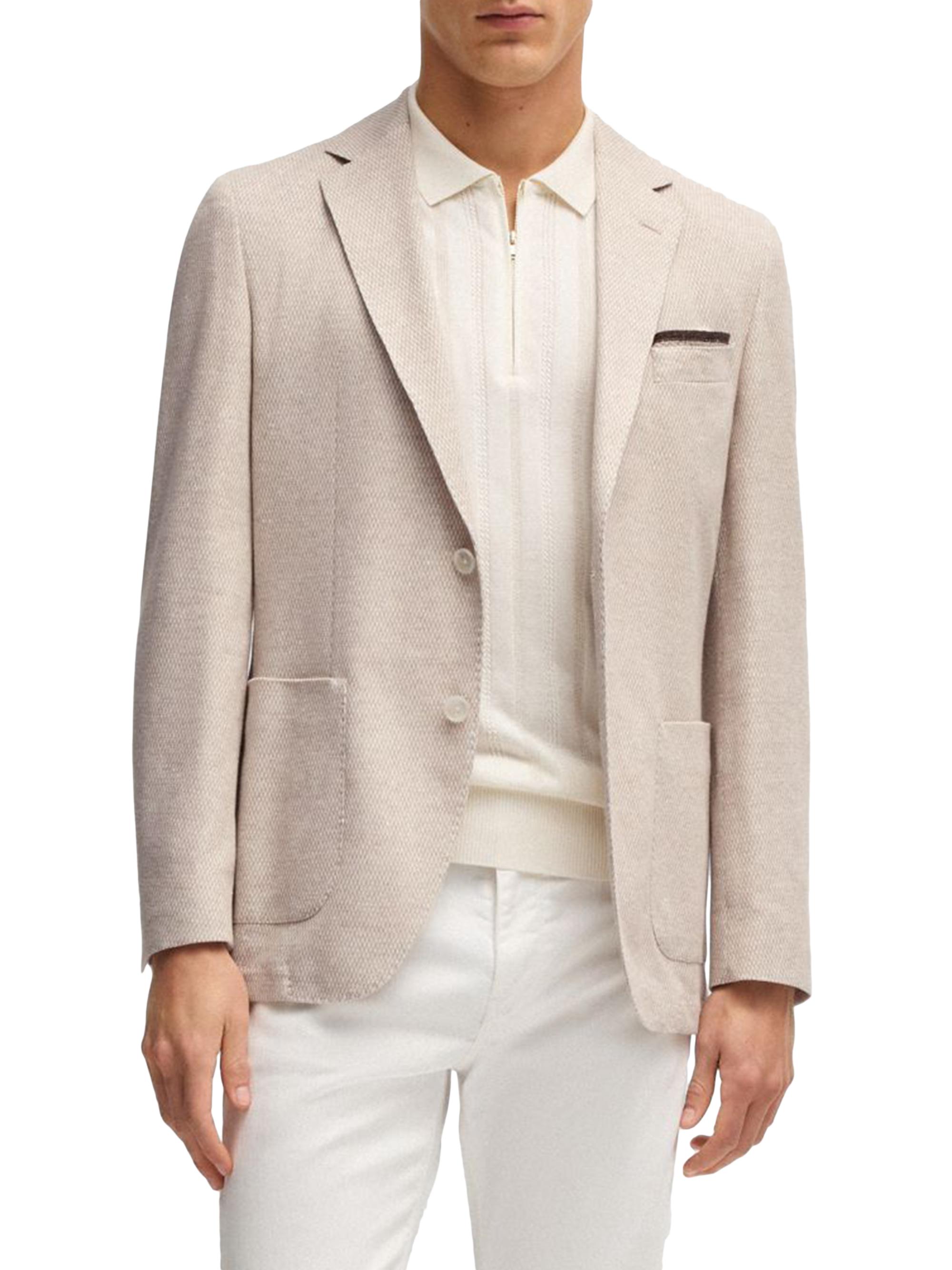 BOSS Men's Regular-Fit Patterned Blazer with Linen and Cotton - Open White