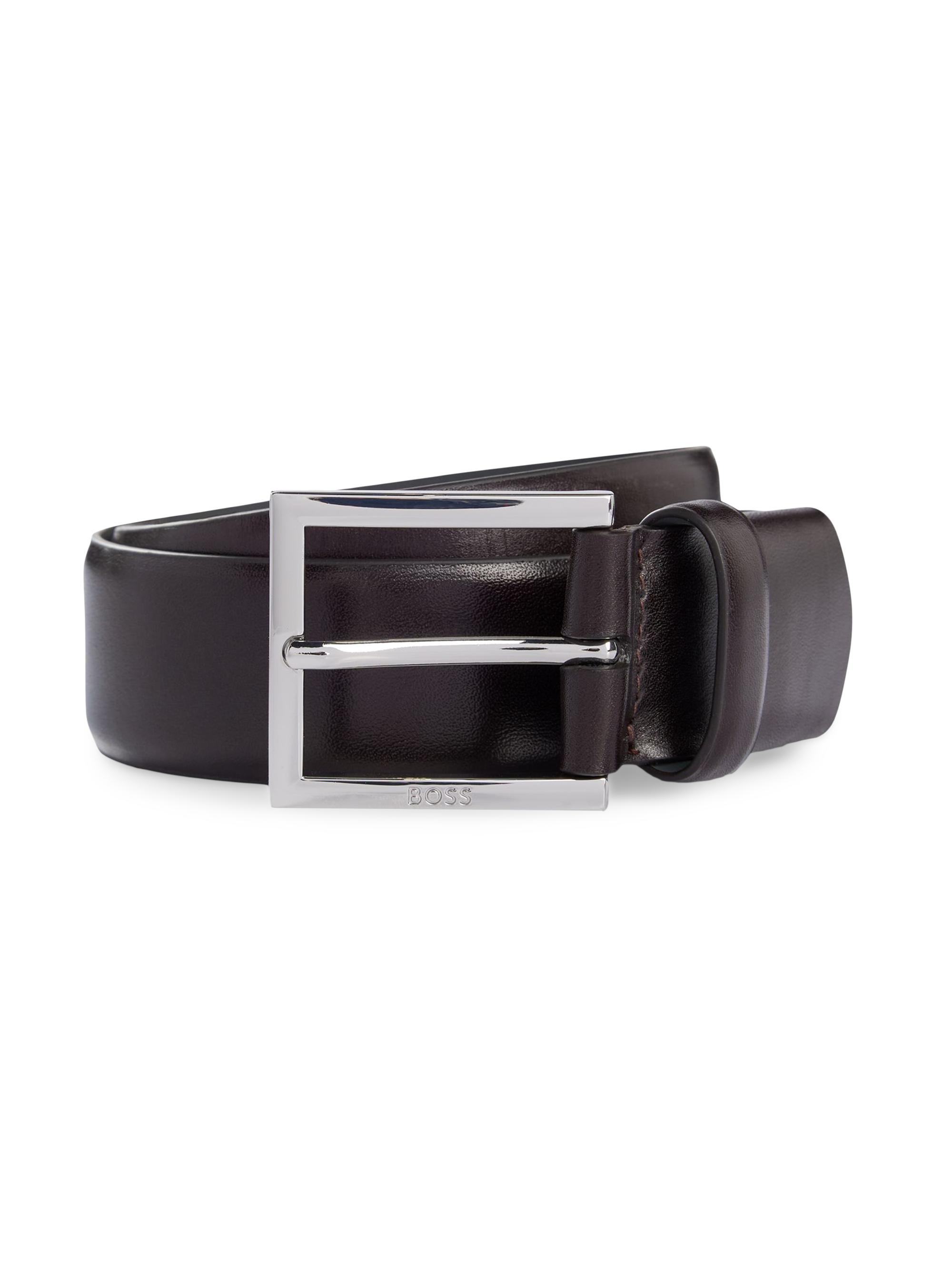 BOSS Men's Dressletic Leather Belt with Concealed Elasticated Section - Brown