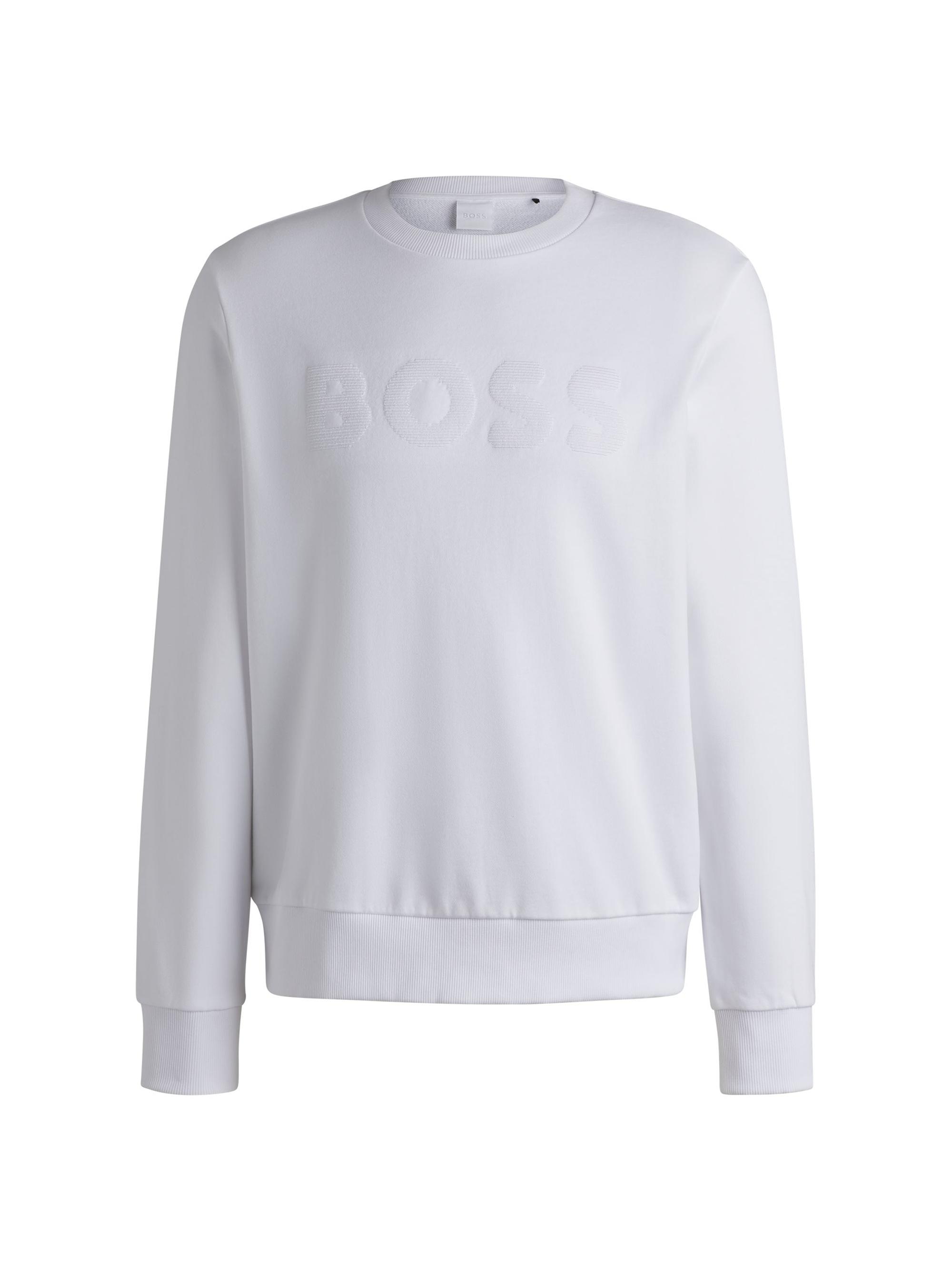 BOSS Men's Cotton-Terry Sweatshirt with Logo Detail - White