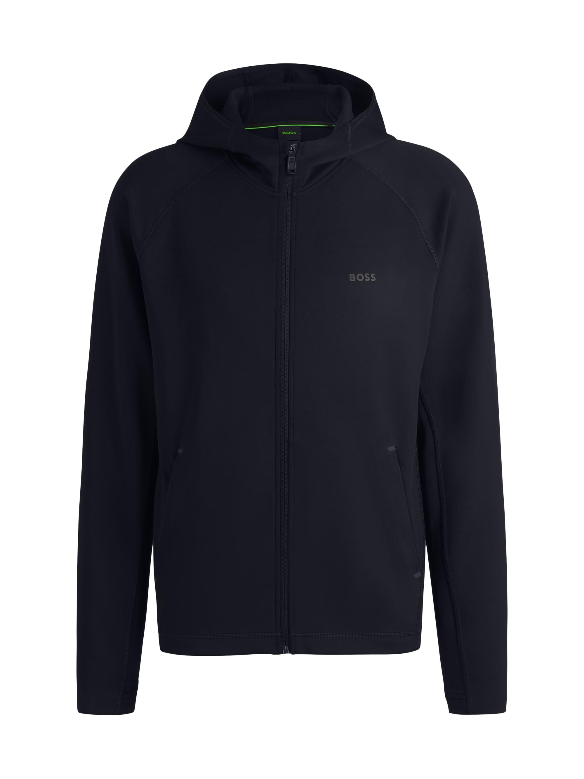 BOSS Men's Active Stretch Zip-Up Hoodie with Moisture Management - Dark Blue