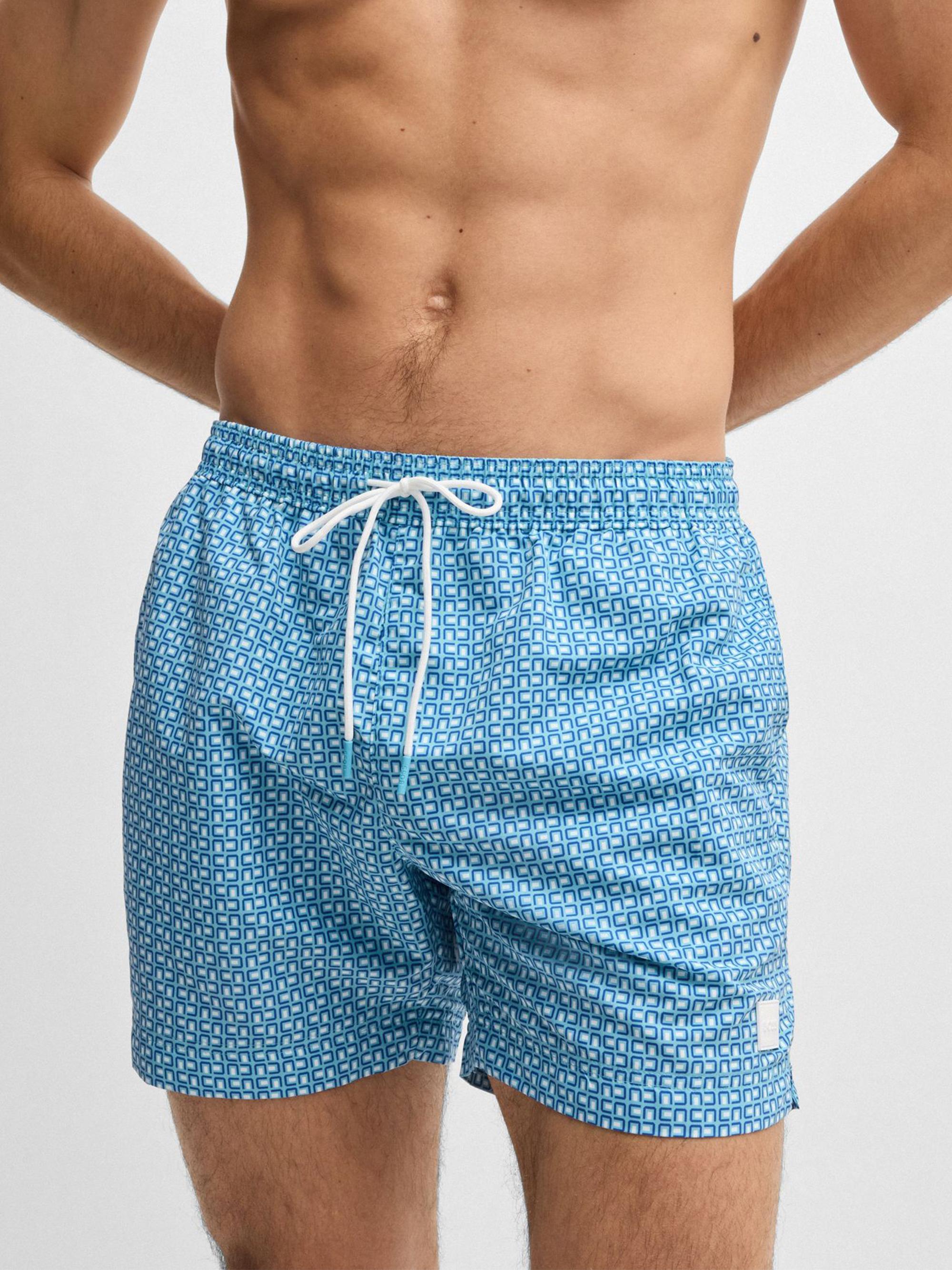 Drawstring-Waist Swim Shorts with All-Over Print