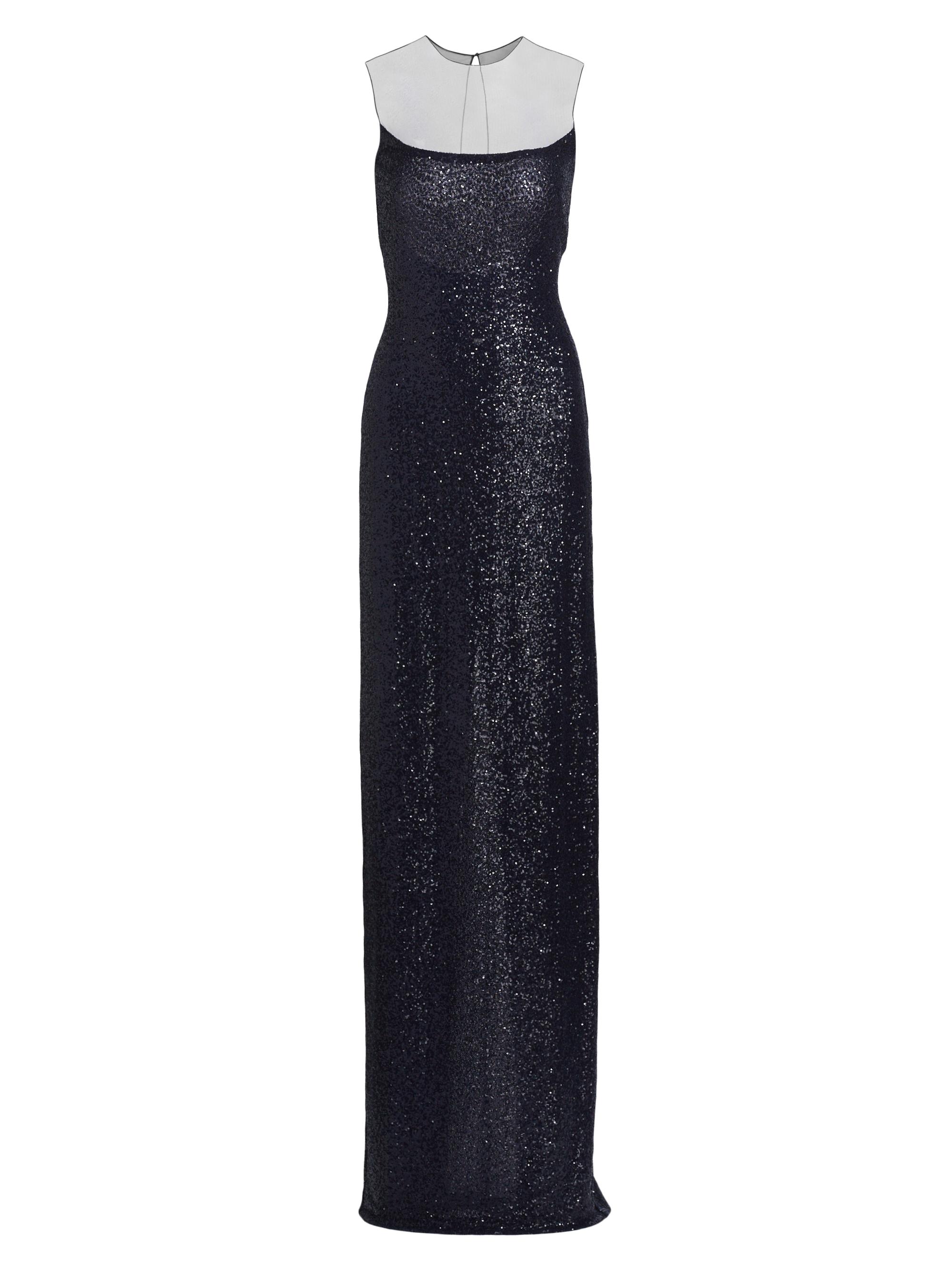 Naeem Khan Women's Stretch-Sequin Illusion Neckline Column Gown - Navy