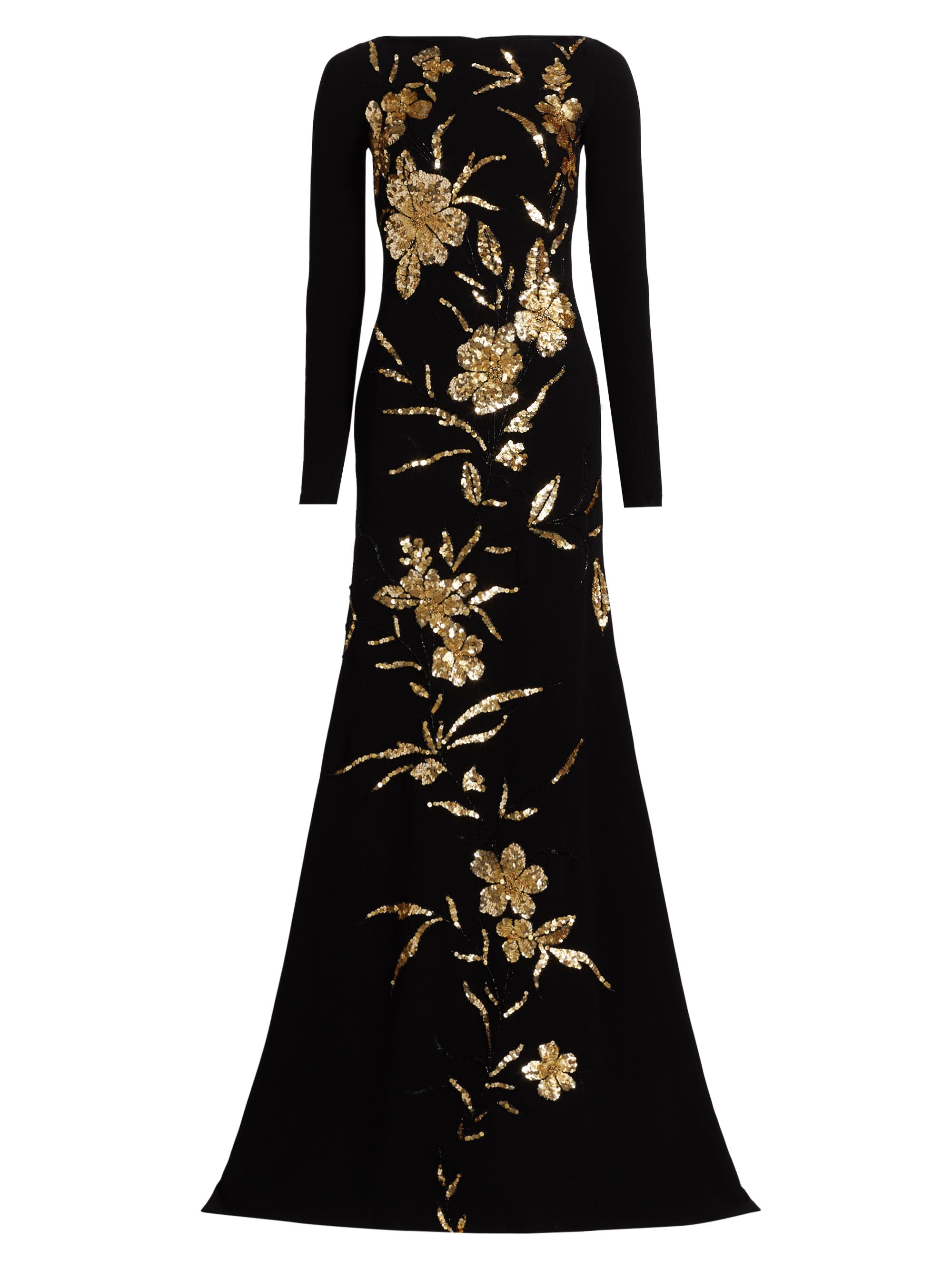 Naeem Khan Women's Embroidered Boatneck Gown - Black Gold