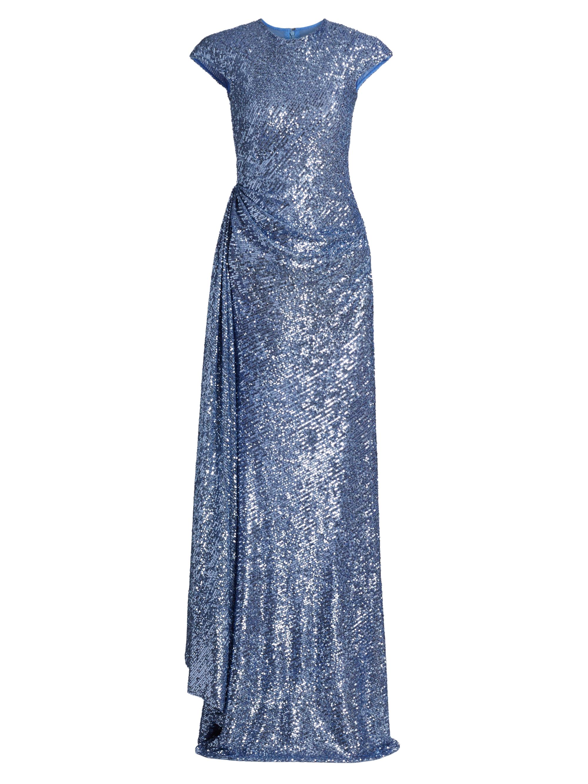 Naeem Khan Women's Sequined Cap-Sleeve Gown - Denim Blue