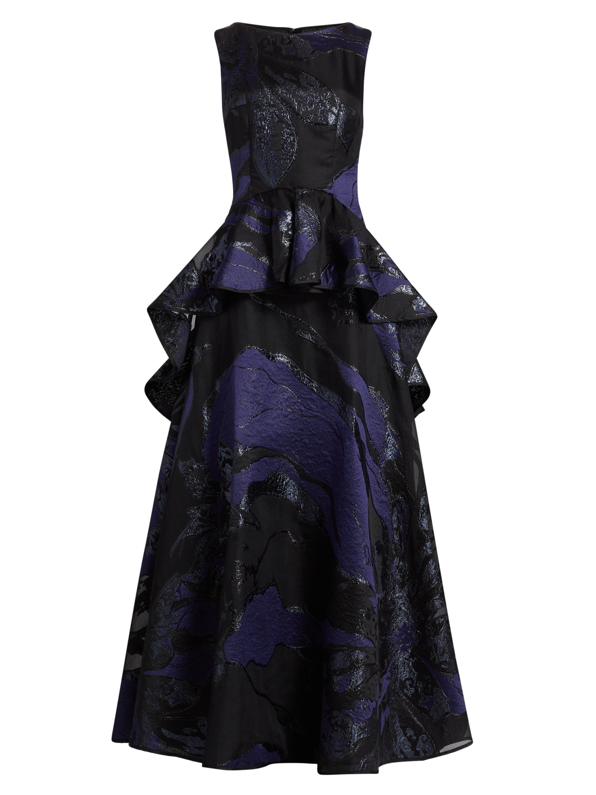 Talbot Runhof Women's Jacquard Peplum Ruffle Gown - Royal Navy