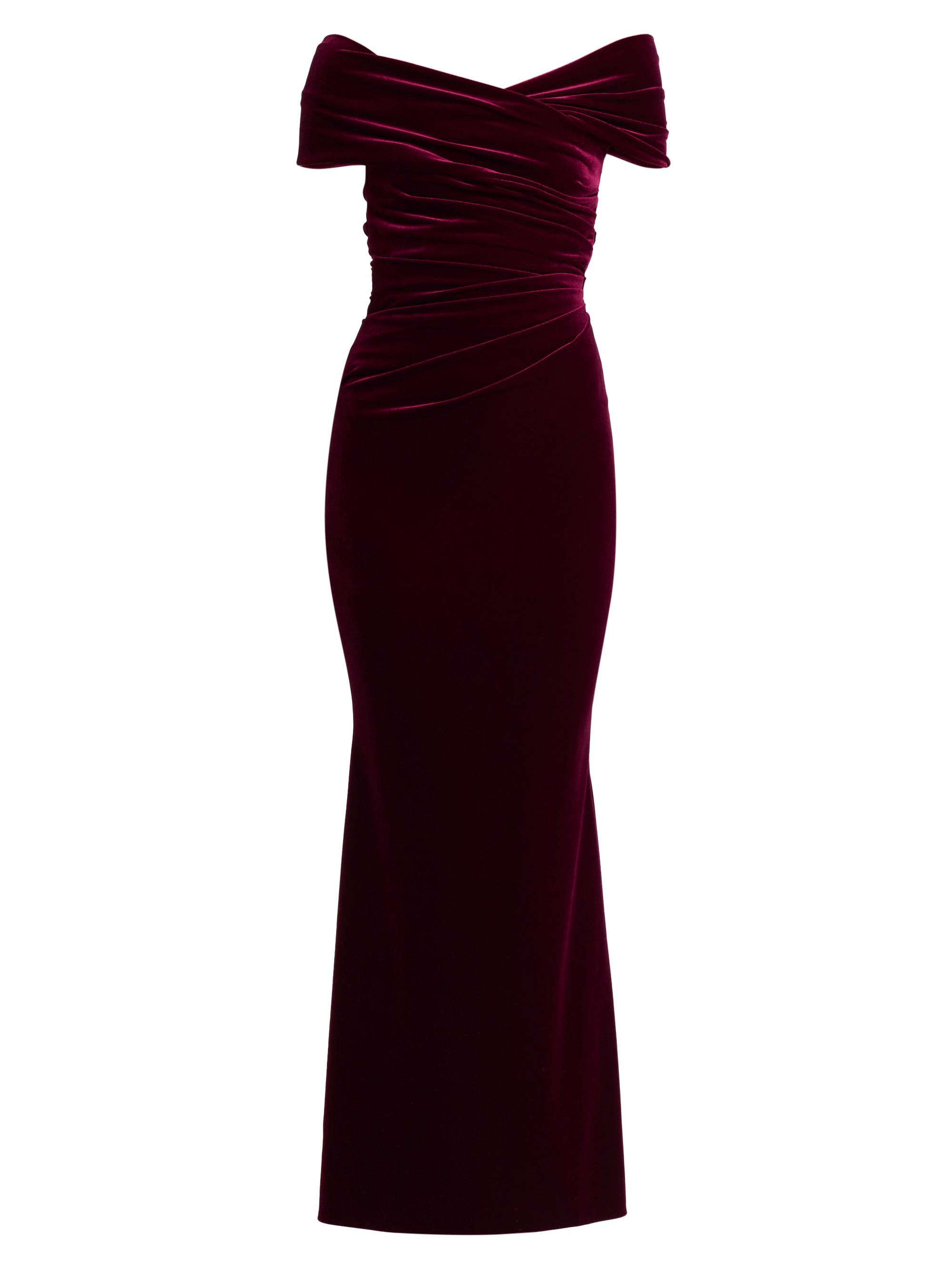 Talbot Runhof Women's Velvet Off-the-Shoulder Sheath Gown - Burgundy