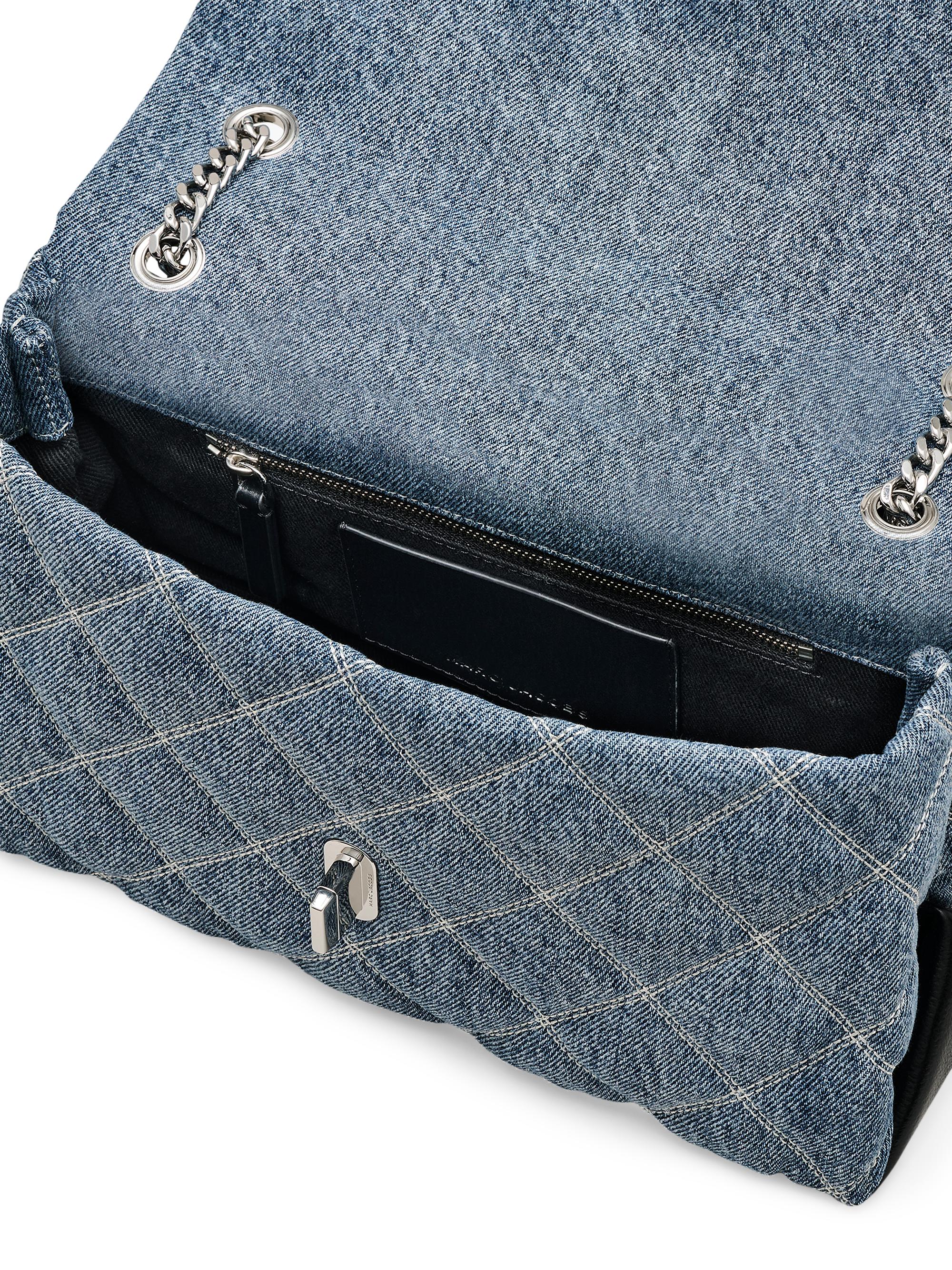 Large Quilted Denim Shoulder Bag - Oversize Crossbody Tote With Chain Strap