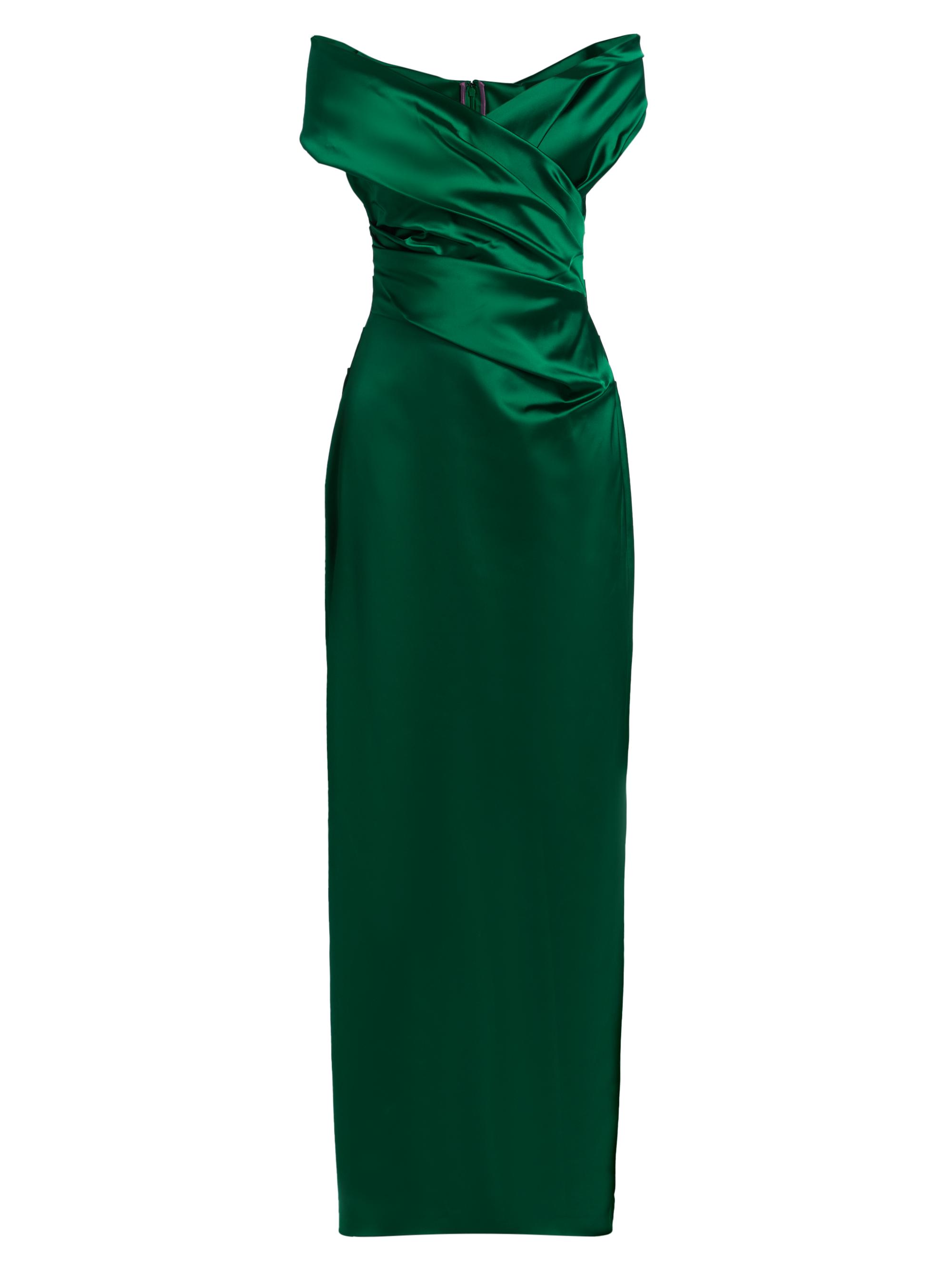 Talbot Runhof Women's Satin Off-The-Shoulder Column Gown - Emerald