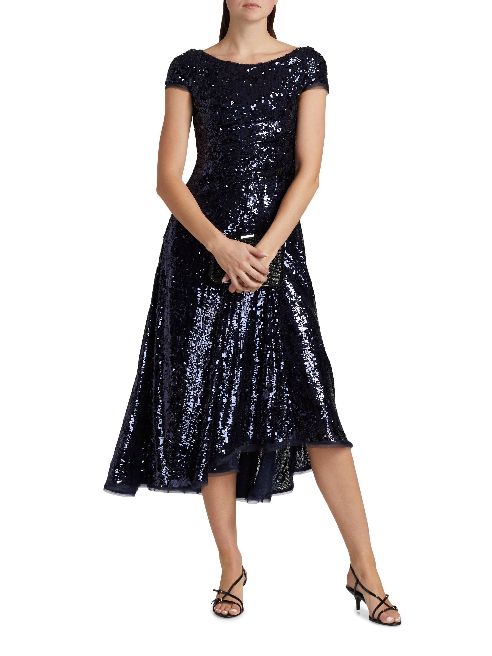 sequin midi flare dress Women's One Shoulder Fit Flare Mini Dress Green / S main image 0