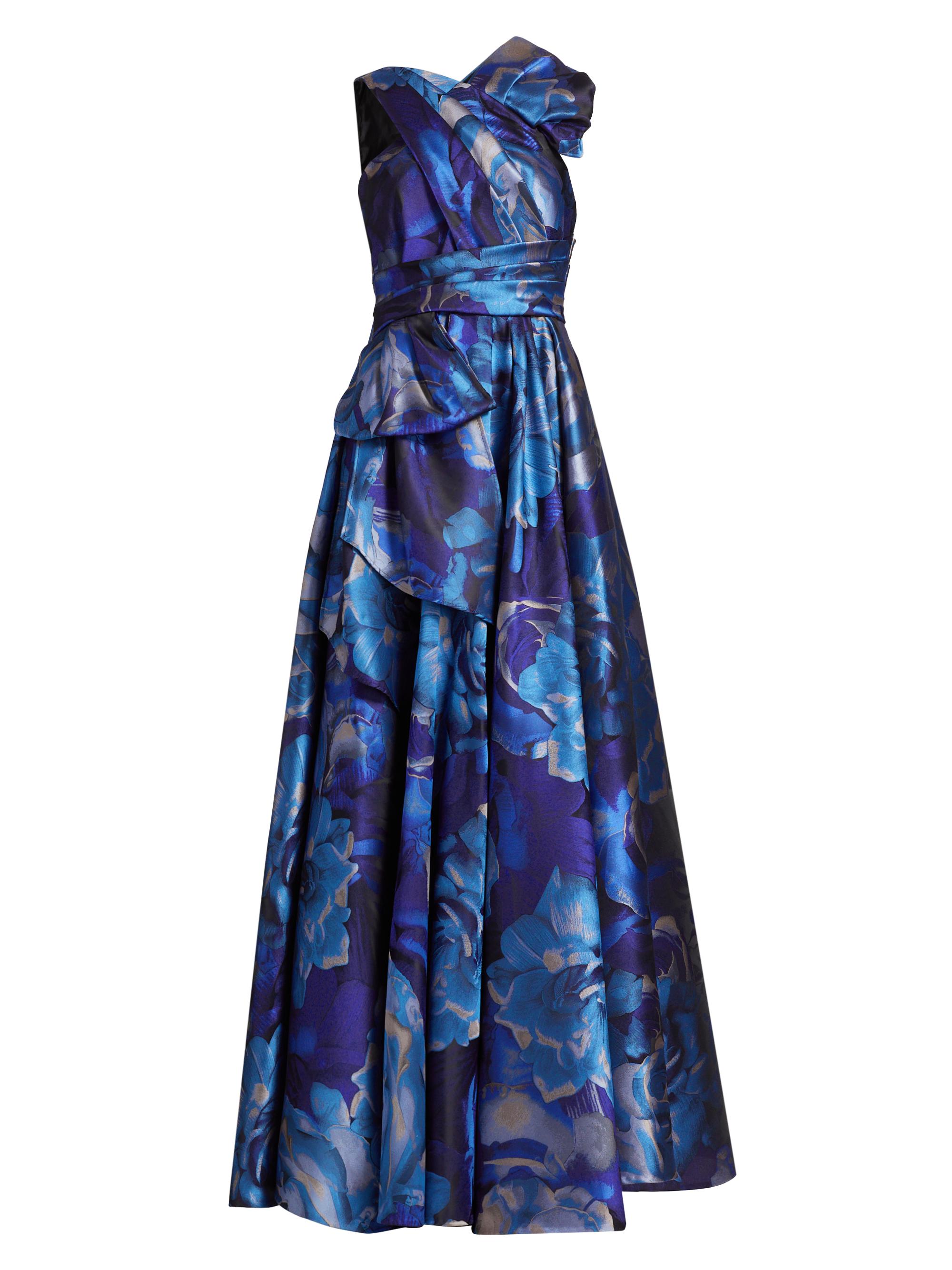 Talbot Runhof Women's Floral Jacquard Sleeveless Gown - Cornflower