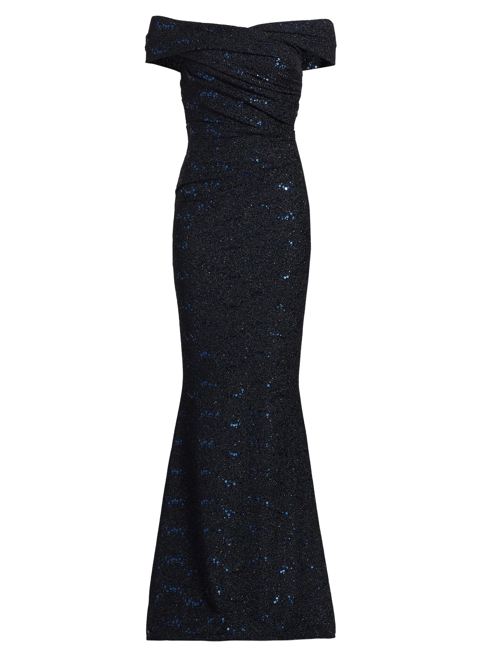 Talbot Runhof Women's Off-The-Shoulder Jersey Gown - Royal Navy