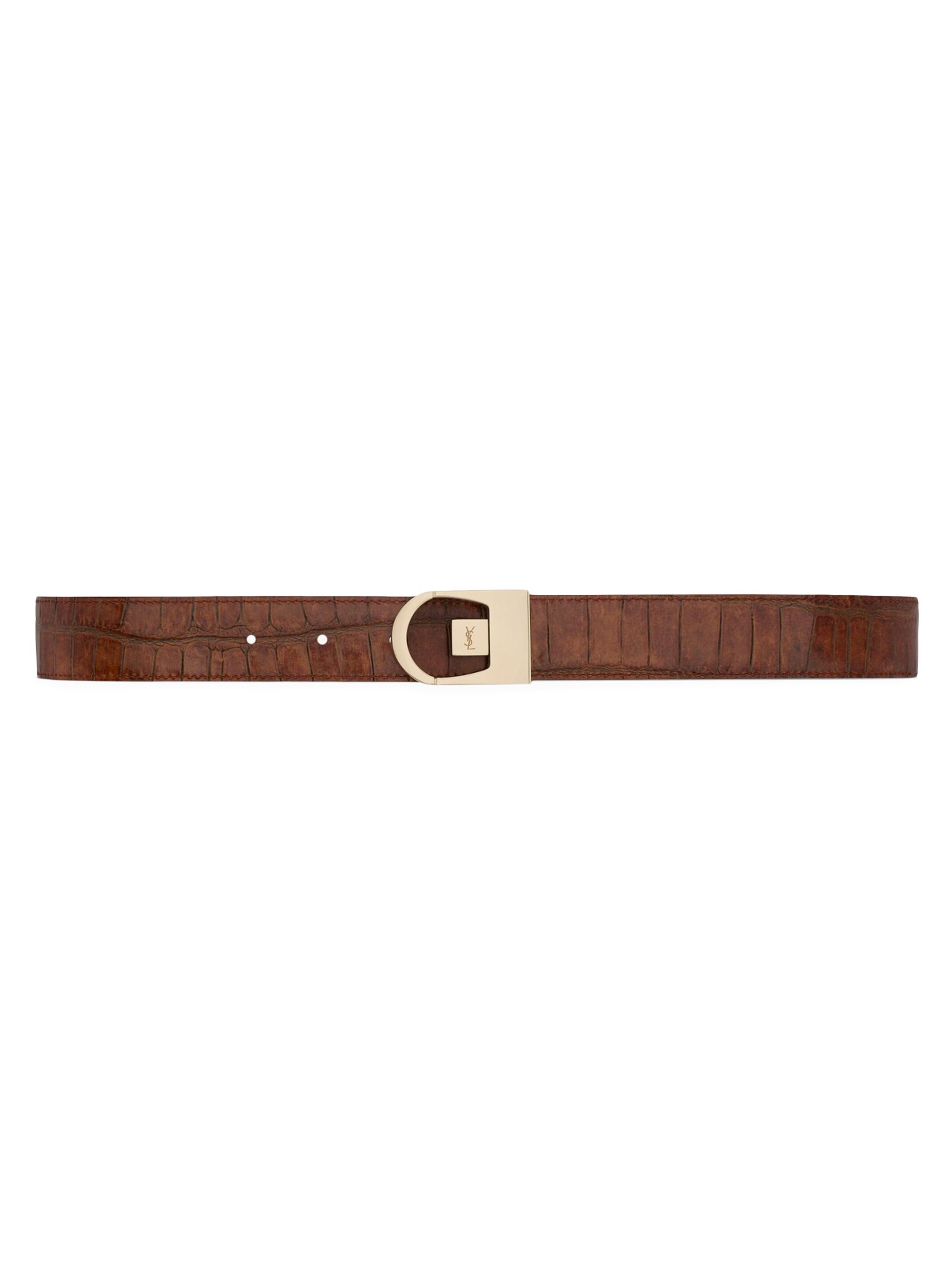 Saint Laurent Women's Reversible Belt in Crocodile-Embossed Leather - Dark Brown