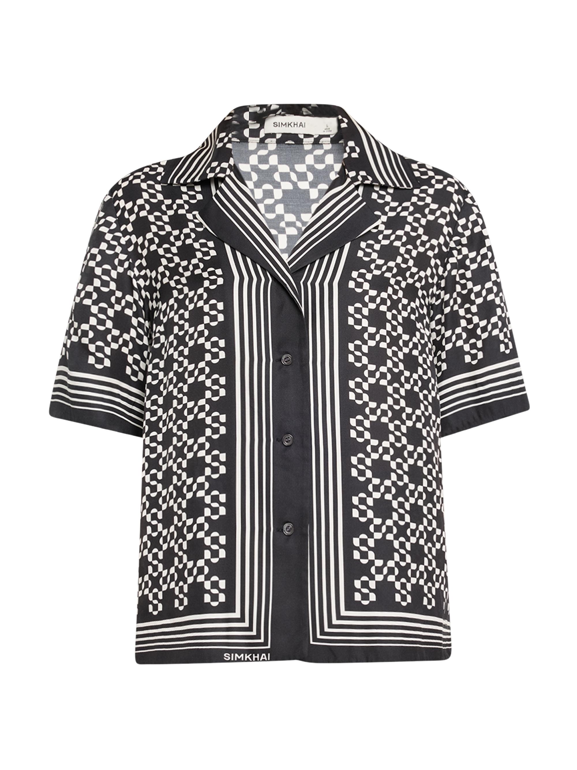 SIMKHAI Women's Koda Geometric Satin Camp Shirt - Black