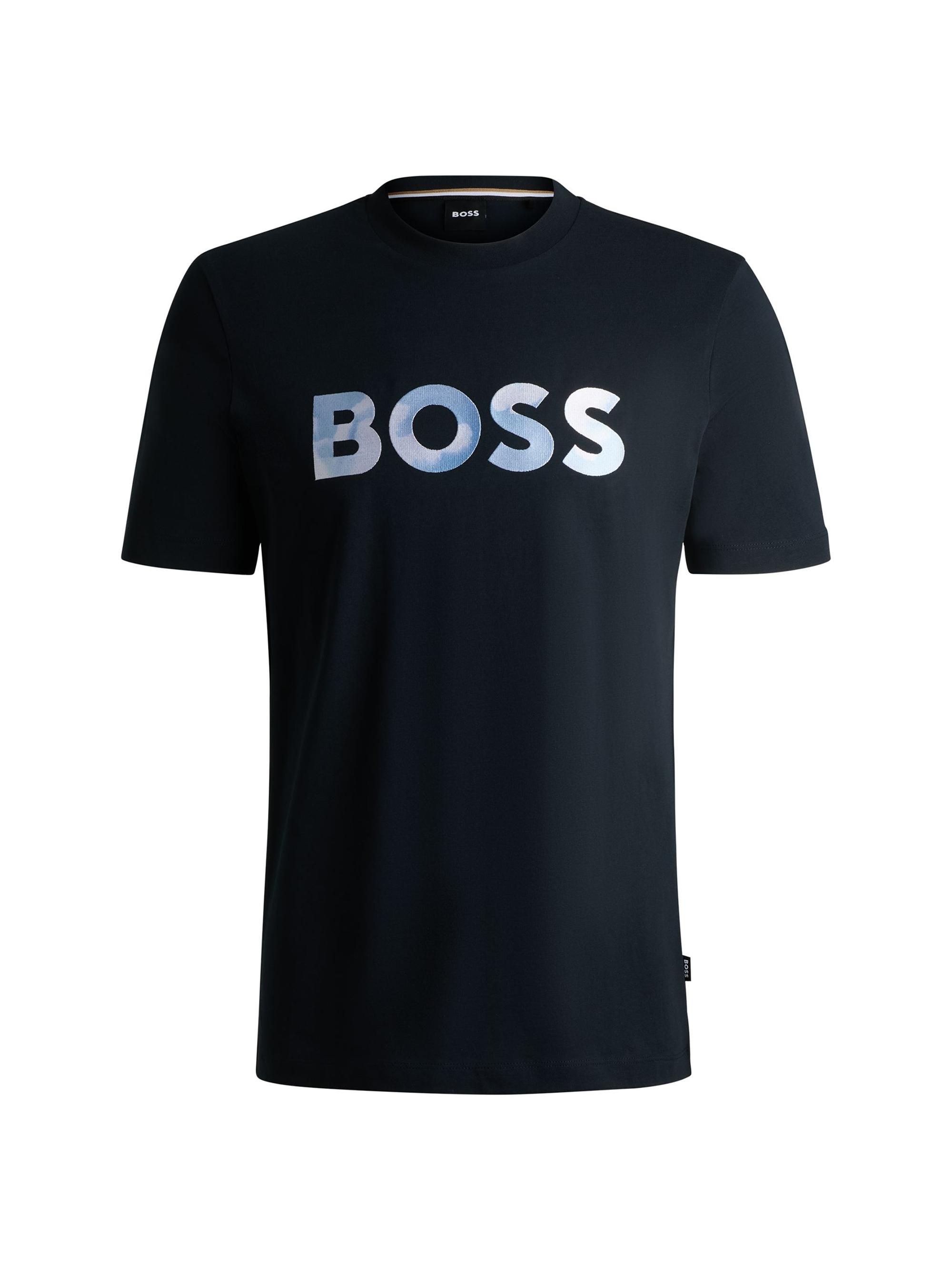 BOSS Men's Cotton-Jersey Regular-Fit T-Shirt with Script Logo - Dark Blue