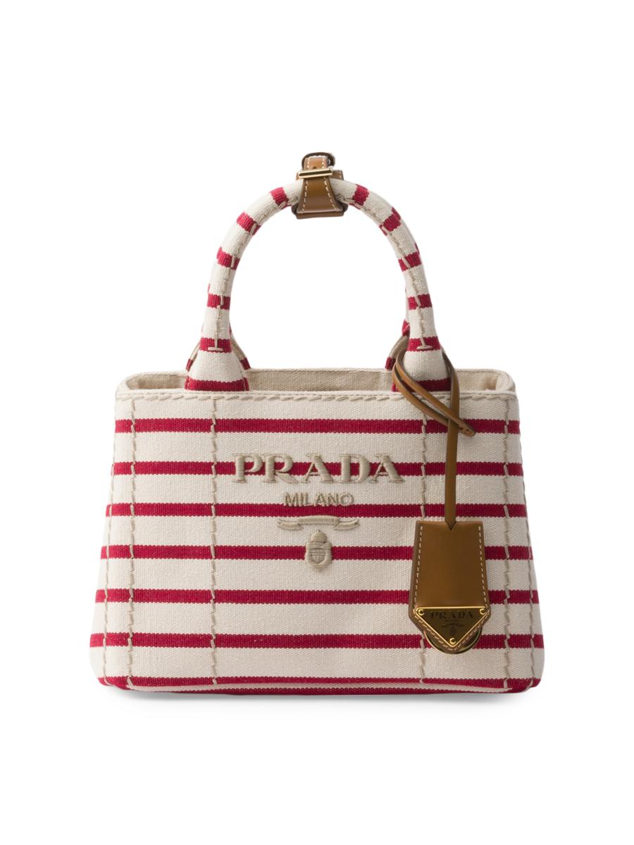 Prada Jardiniere Mini Striped Cotton Canvas Top Handle Bag | Saks