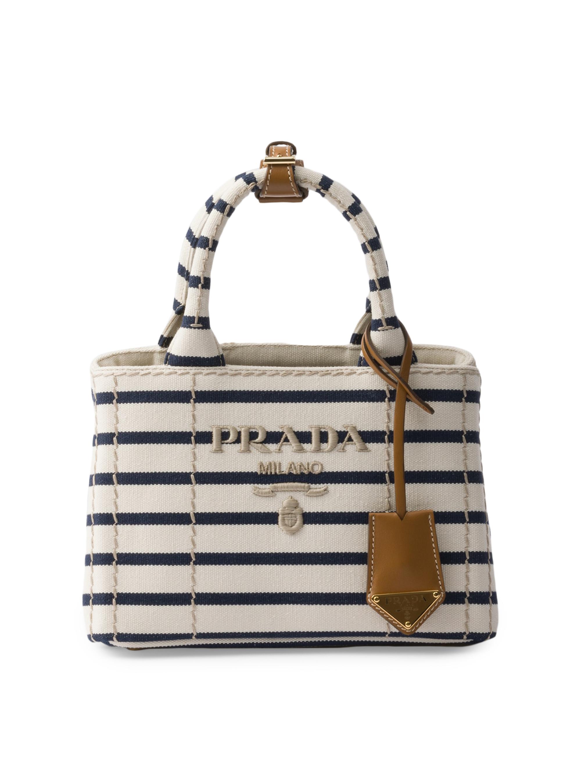 Prada Jardiniere Mini Striped Cotton Canvas Top Handle Bag | Saks