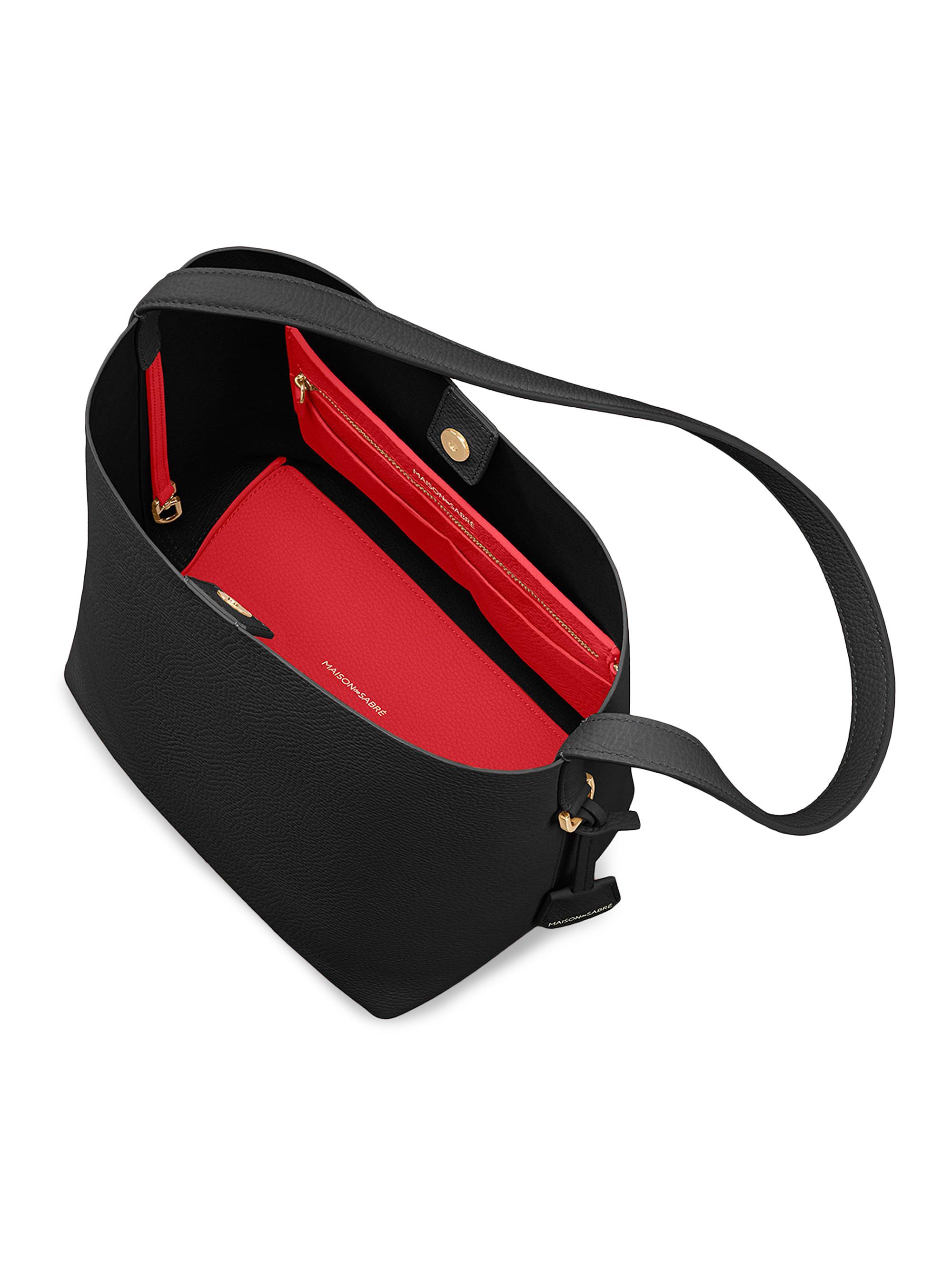 Maison de Sabre Women's Leather Bucket Soft Tote Bag - Rouge Noir | Thumbnail 3