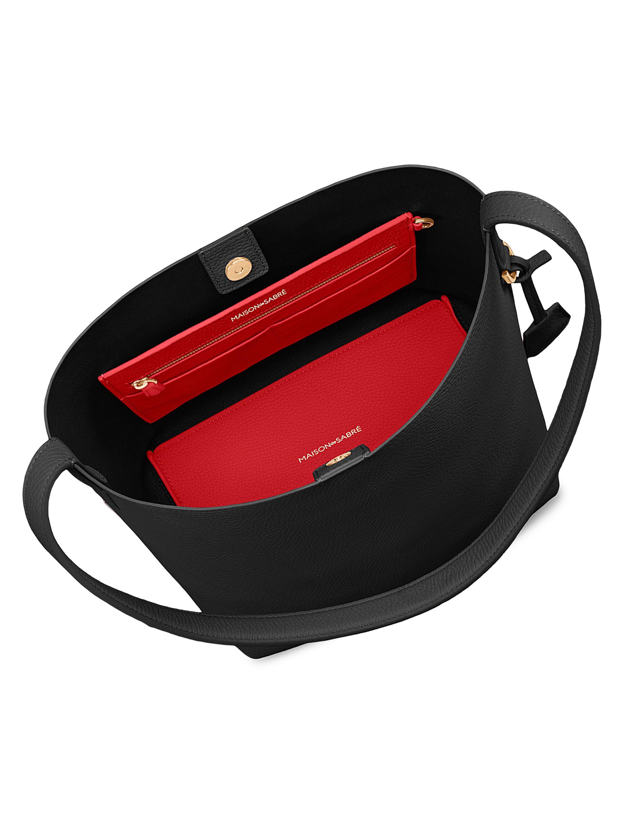 Maison de Sabre Women's Leather Bucket Soft Tote Bag - Rouge Noir | Thumbnail 6