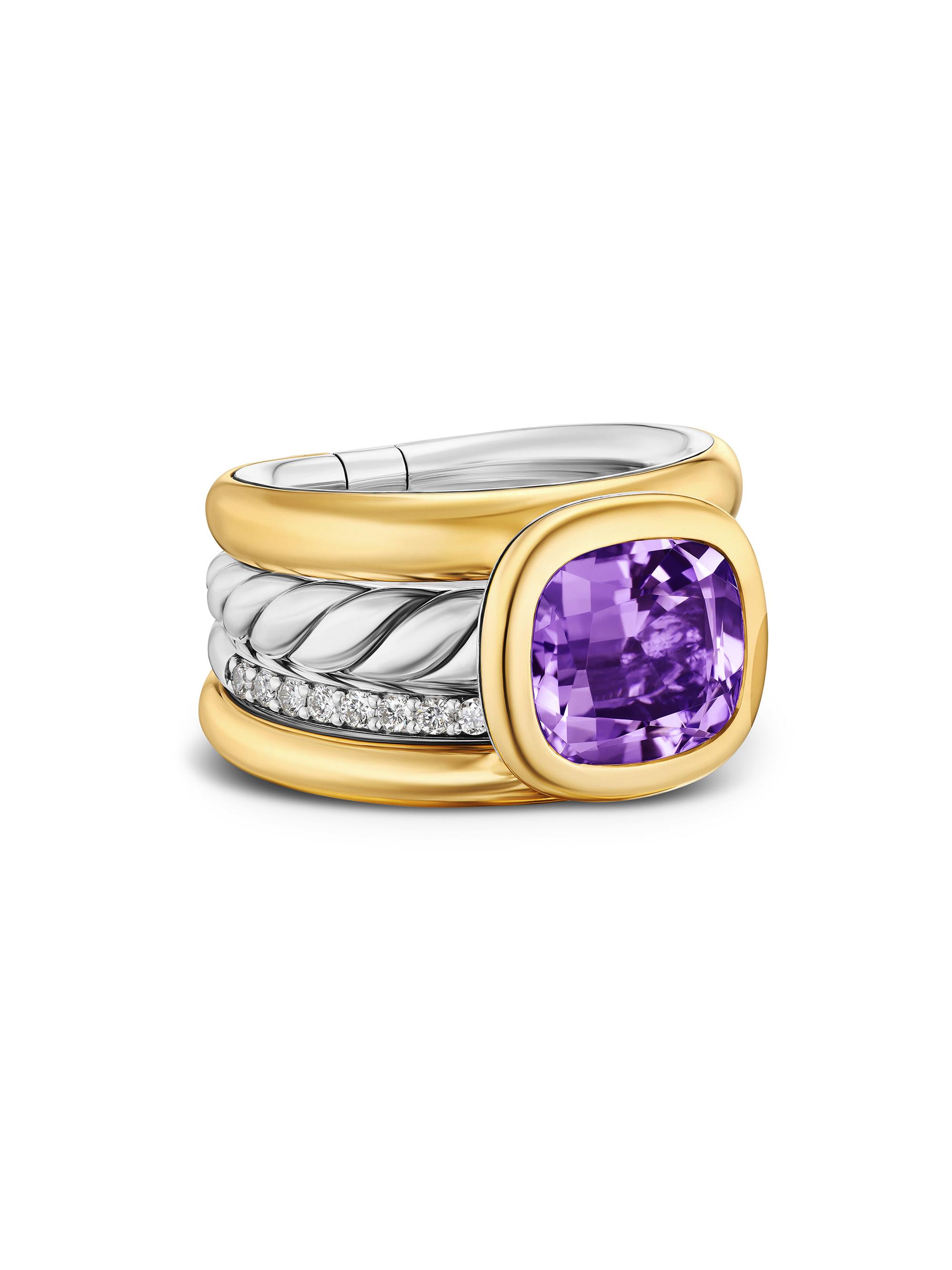 David Yurman Women's DY Mercer Four Row Stone Ring in Sterling Silver - Amethyst
