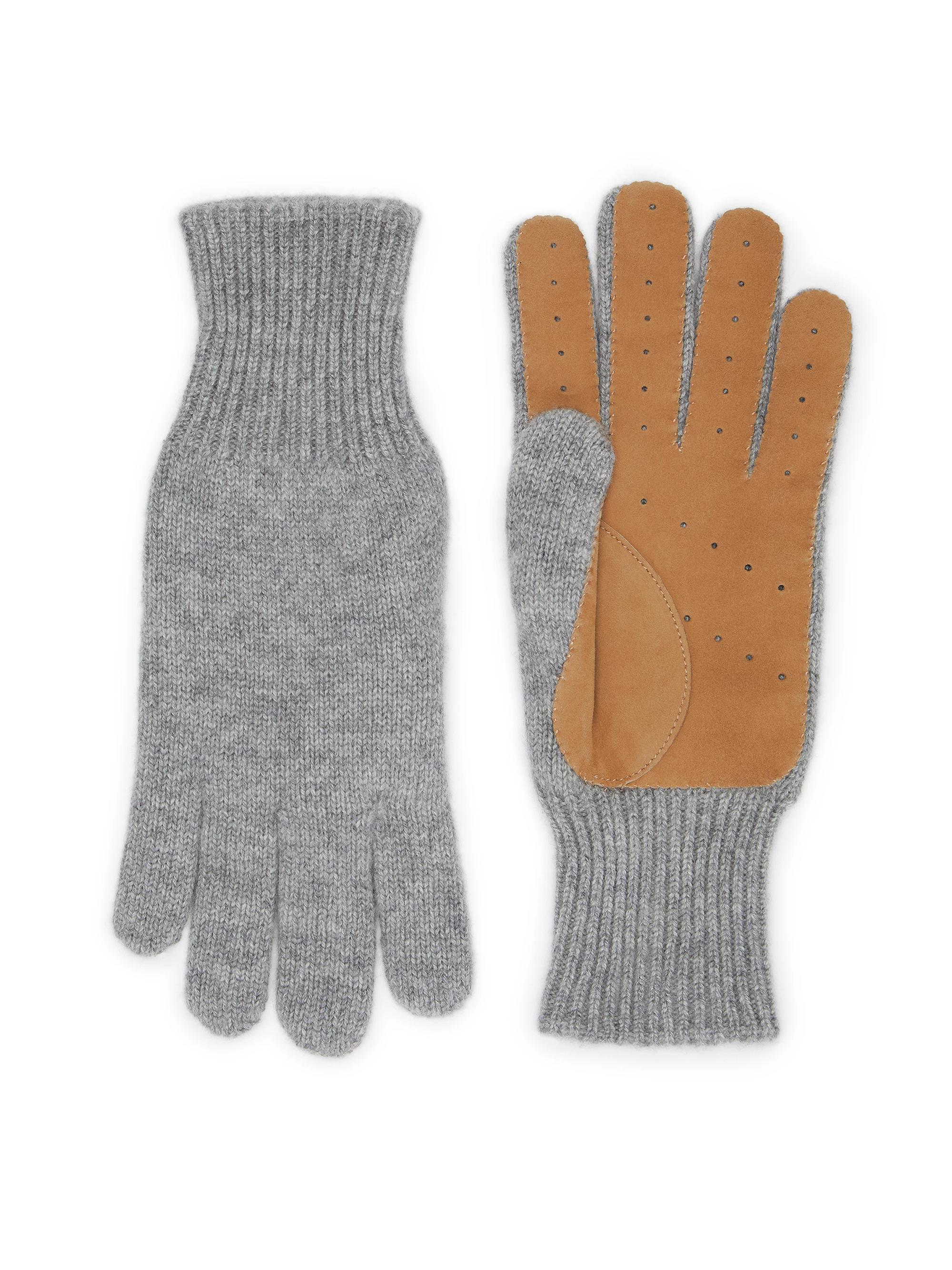 Brunello Cucinelli Men's Cashmere Knit Gloves with Suede Palm - Navy Blue