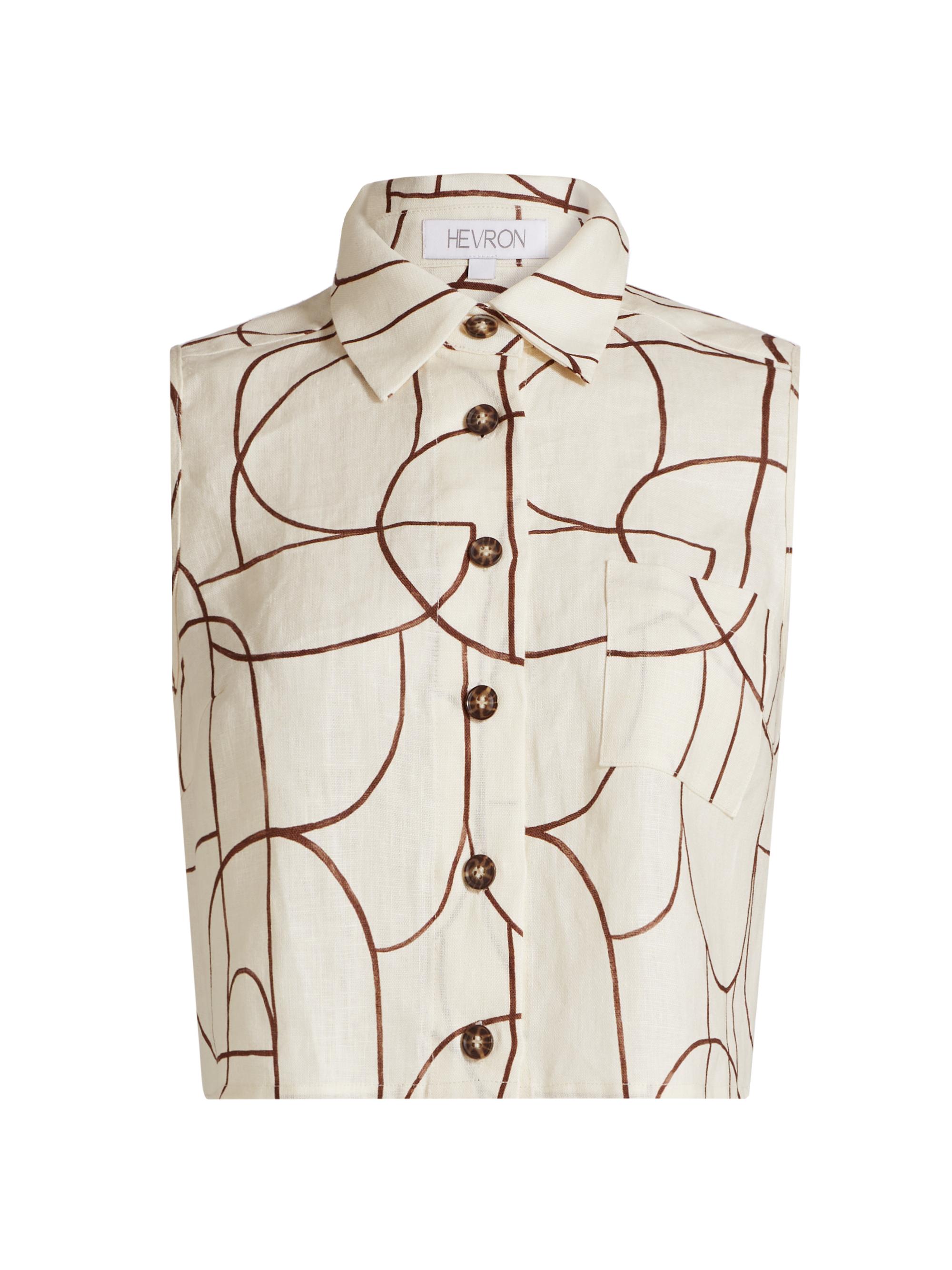 Hevron Women's Katja Geo Print Button-Front Top - Brown Geo Print