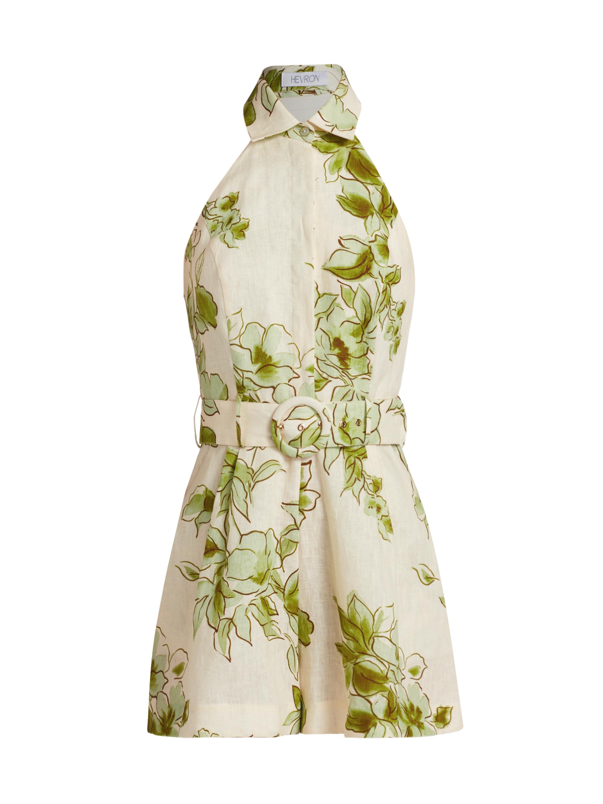Hevron Women's Asha Floral Linen Romper - Green Floral