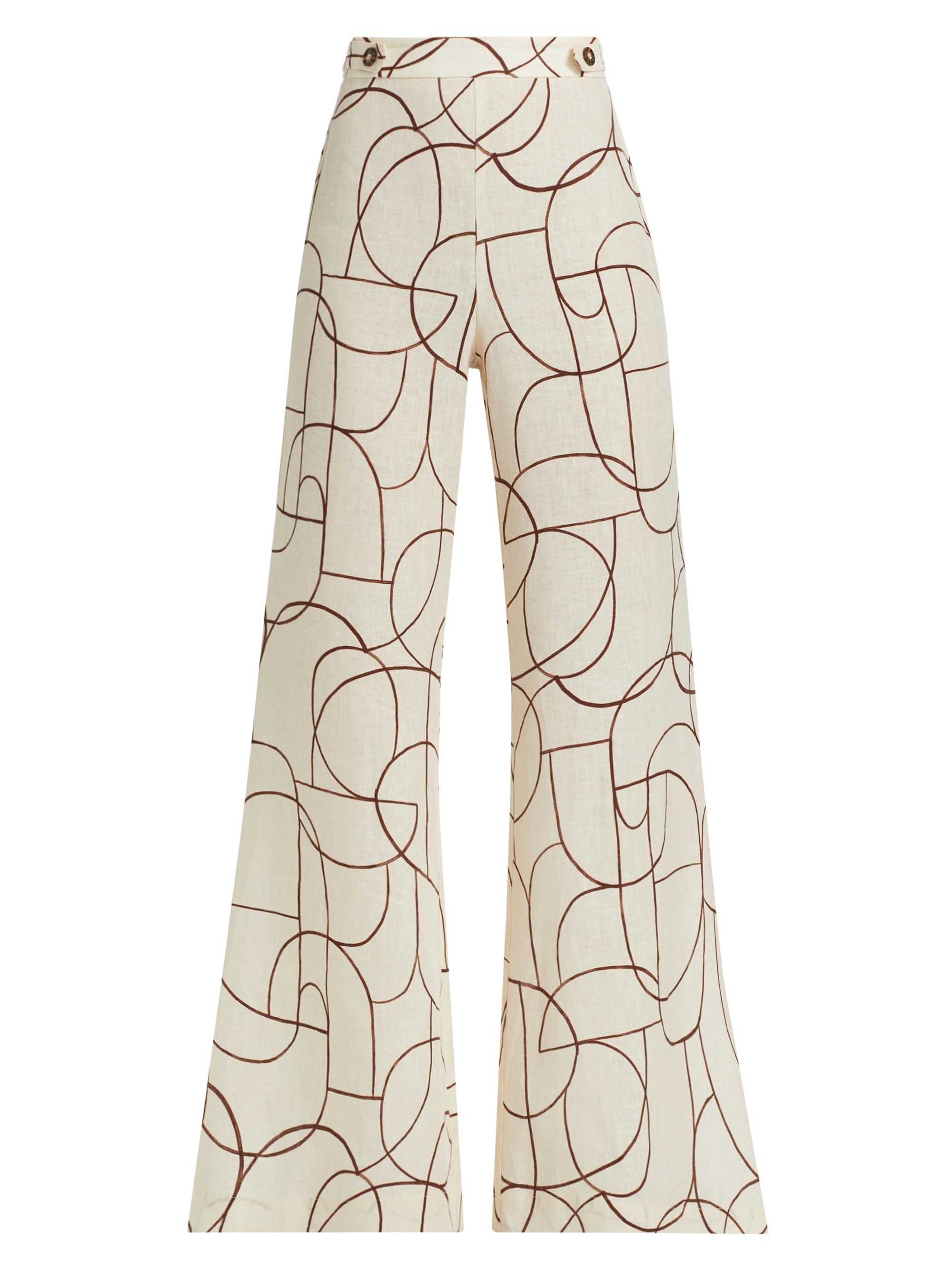 Hevron Women's Annika Printed Linen Flared Pants - Brown Geo Print