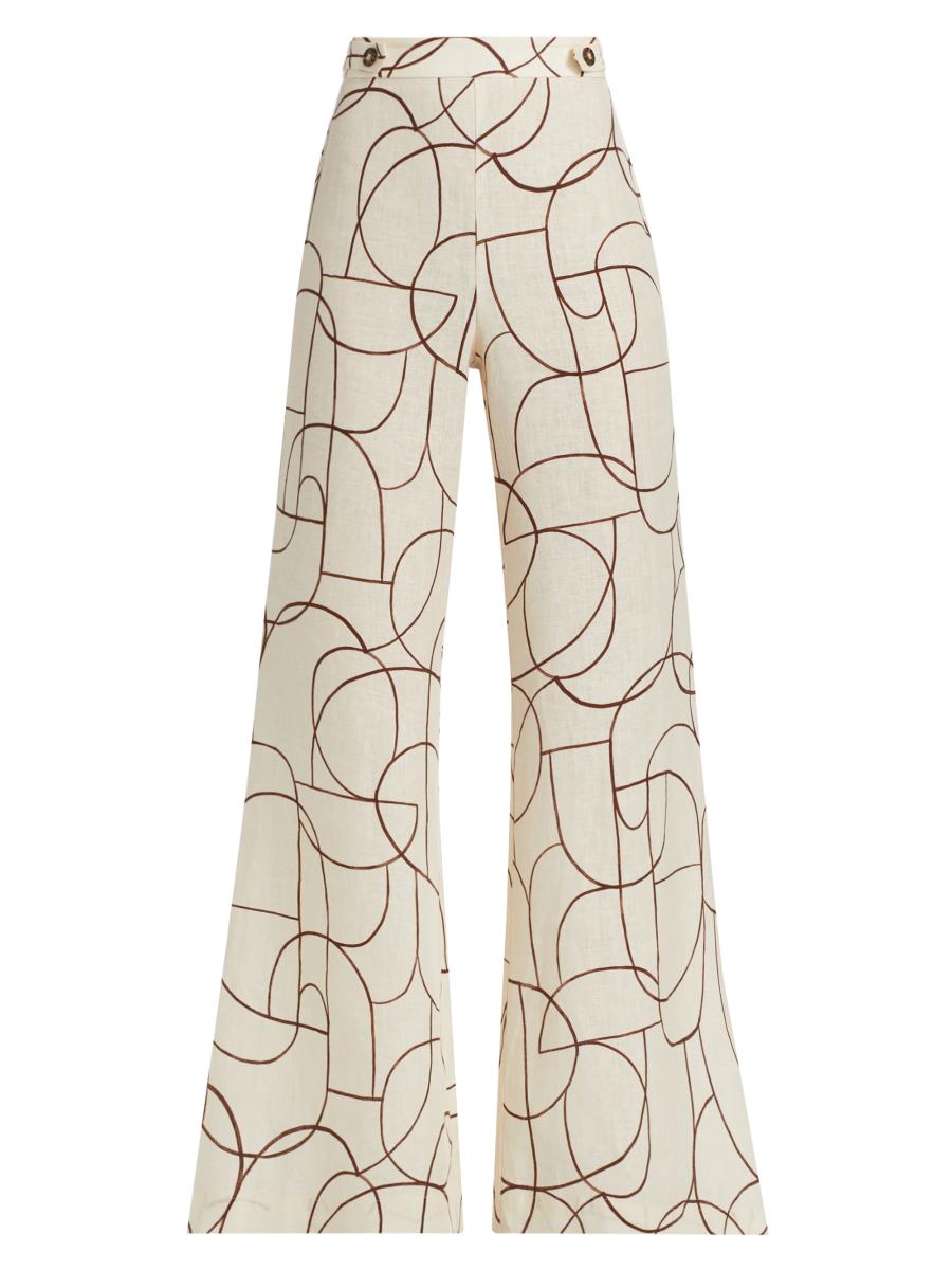 Hevron Women's Annika Printed Linen Flared Pants