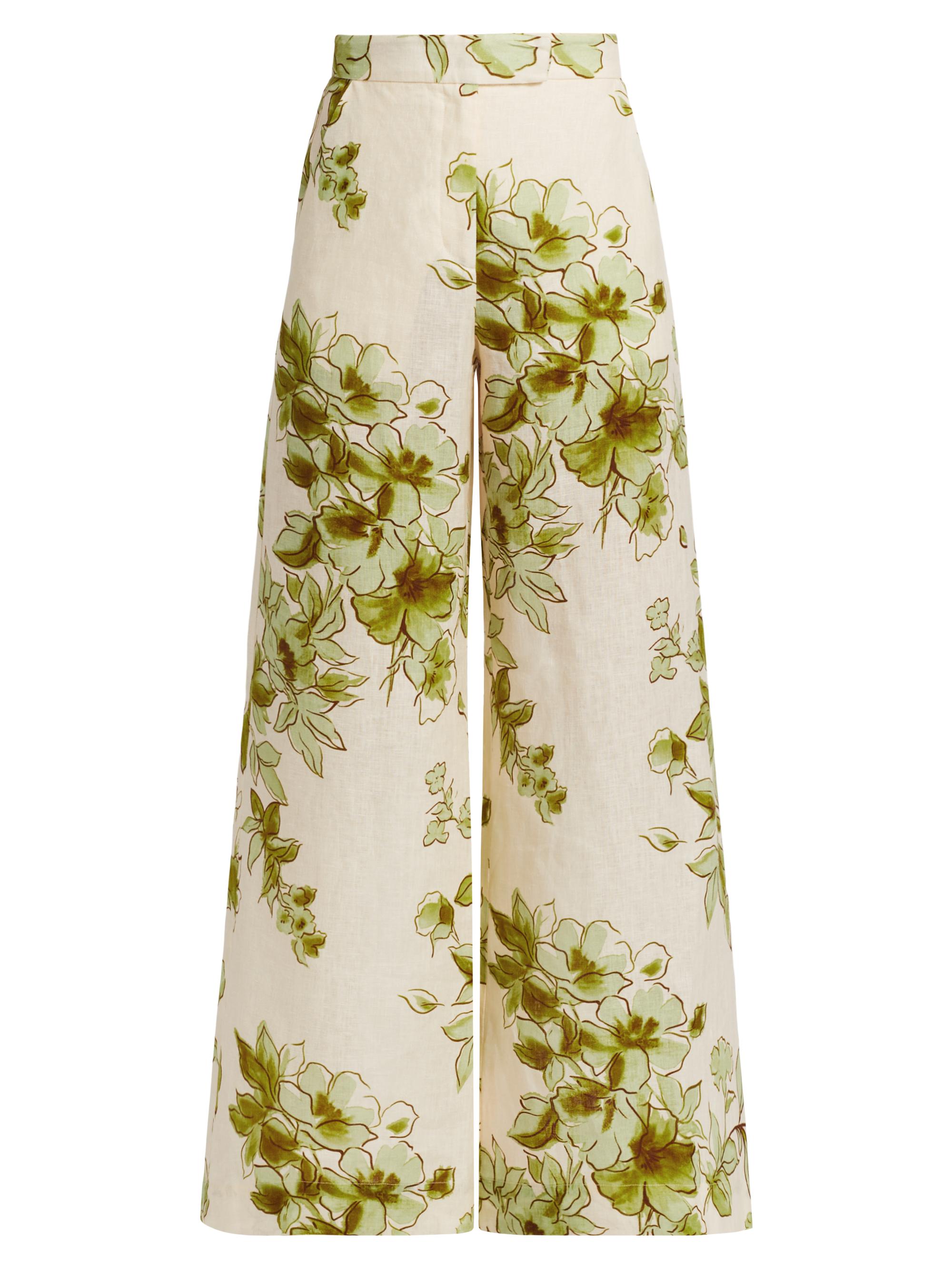 Hevron Women's Capri Floral Linen Wide-Leg Pants - Green Floral