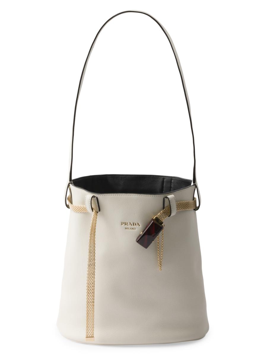 VIP価格.PRADA Buckle bucket bag in Soft Grain leather 関送込 Black Prada Buckle Leather Bucket Bag With Belt | PRADA