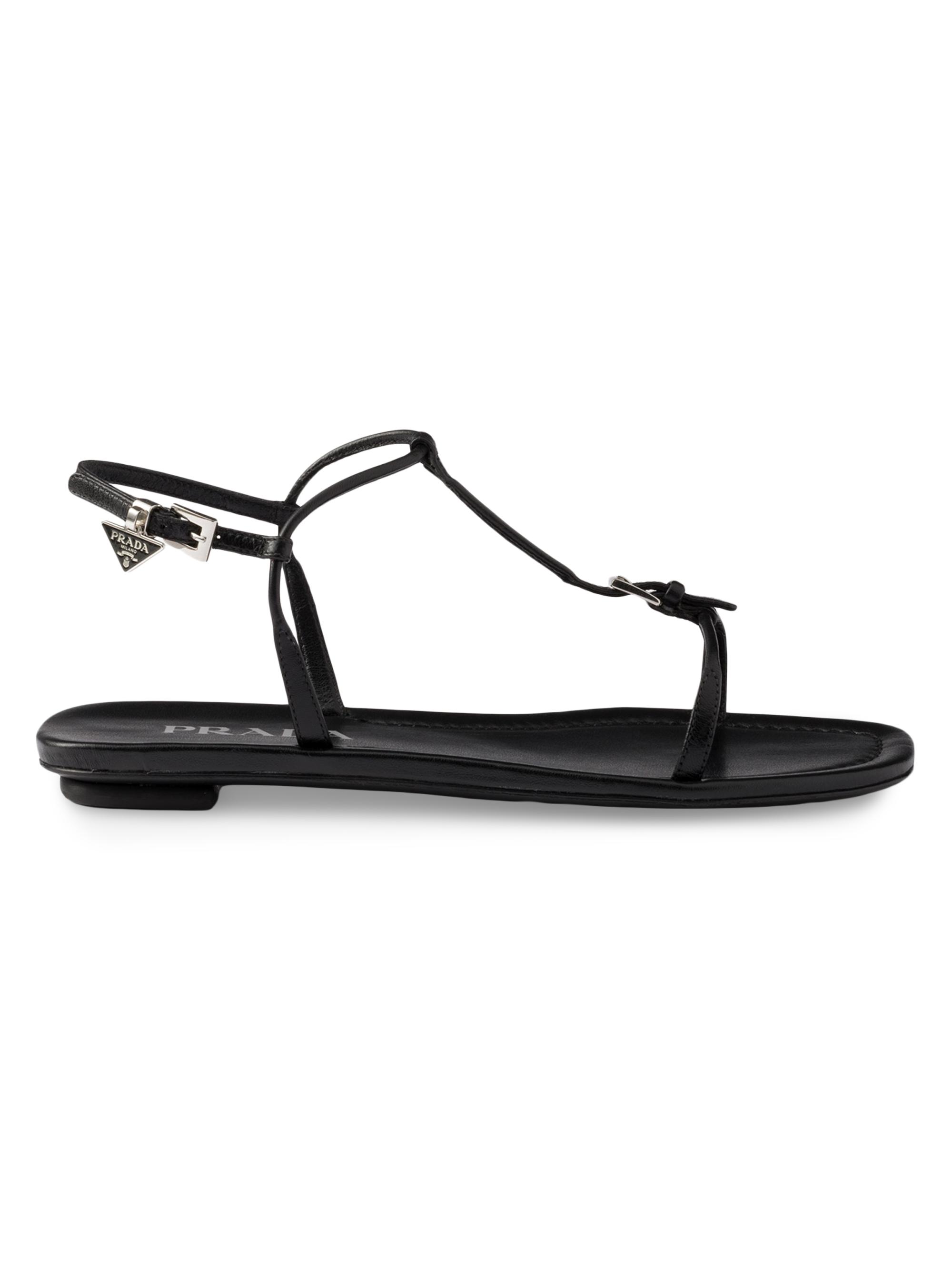 Prada Women's Flat Leather Sandals - Black
