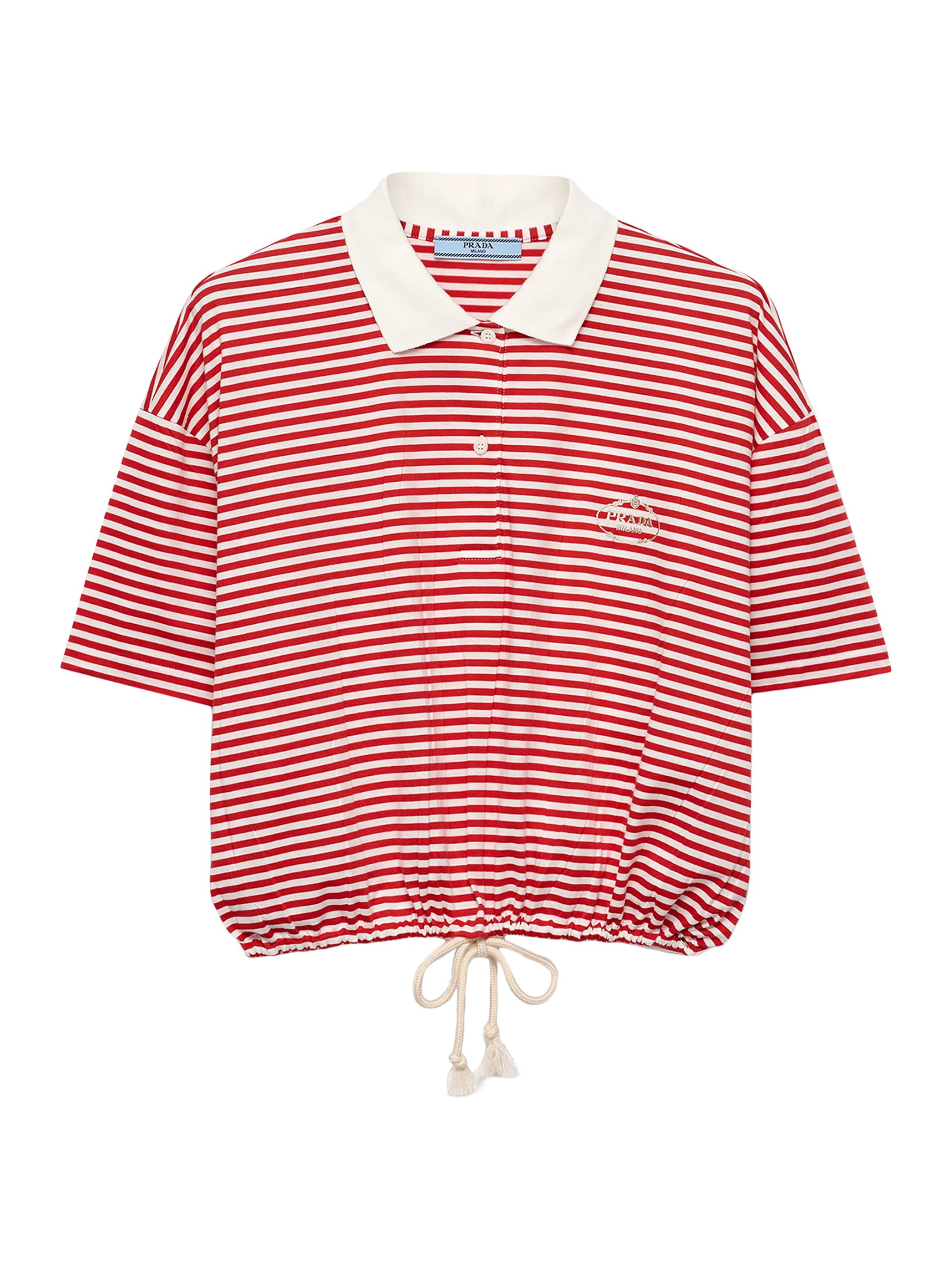 Prada Women's Striped Jersey Polo Shirt - Red
