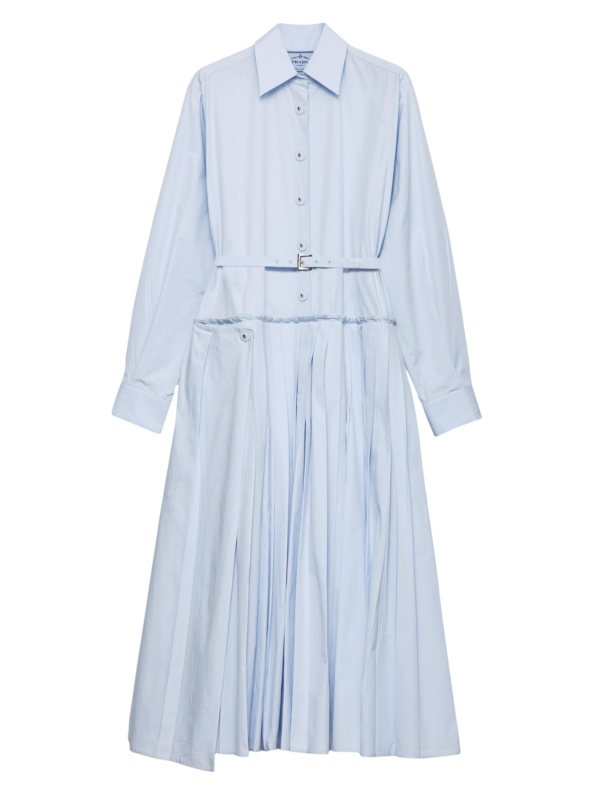 Prada Women's Pleated Poplin Dress - Blue