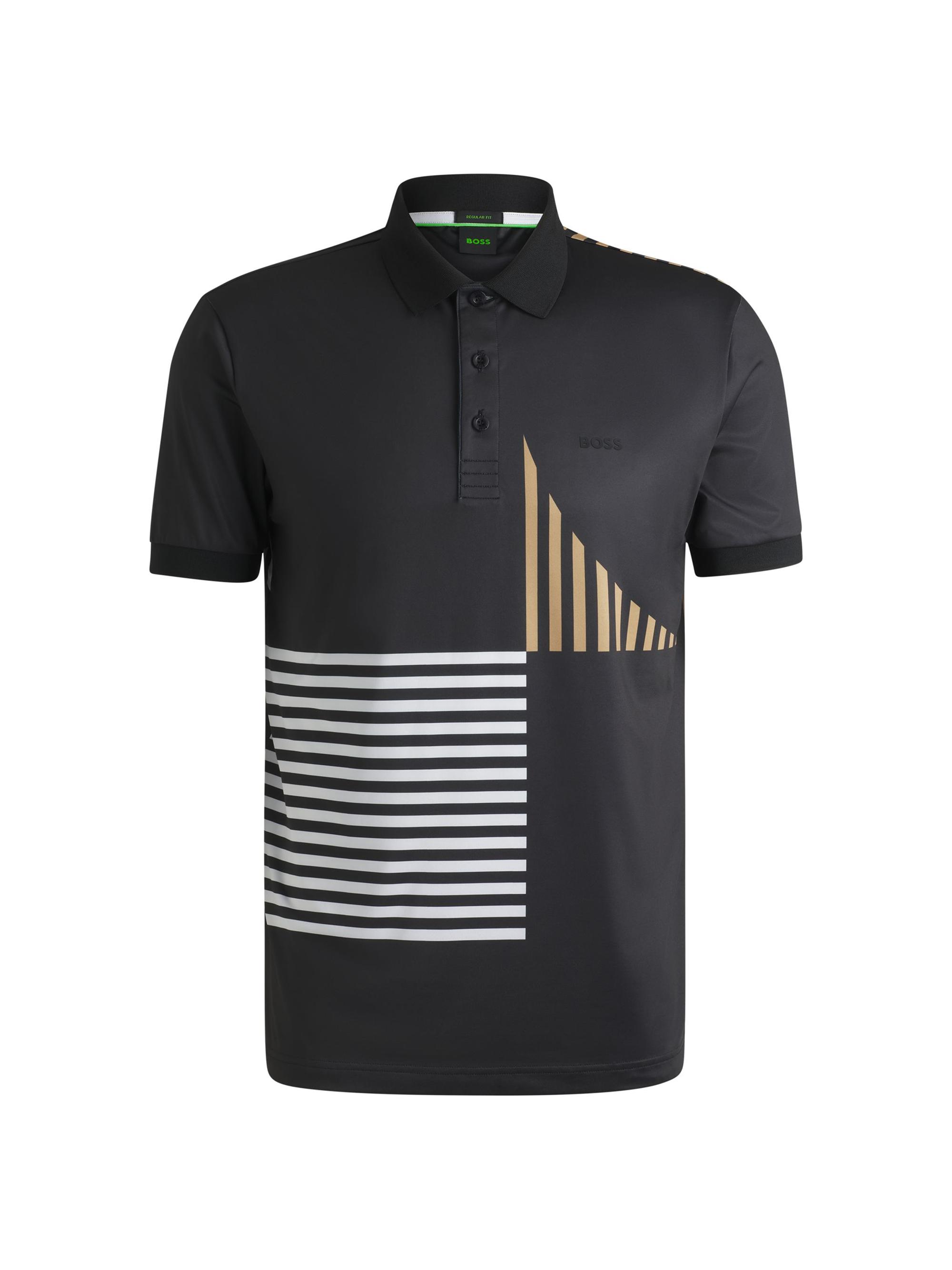BOSS Men's Paddy Active Stretch-Jersey Polo Shirt with Digital Print - Black
