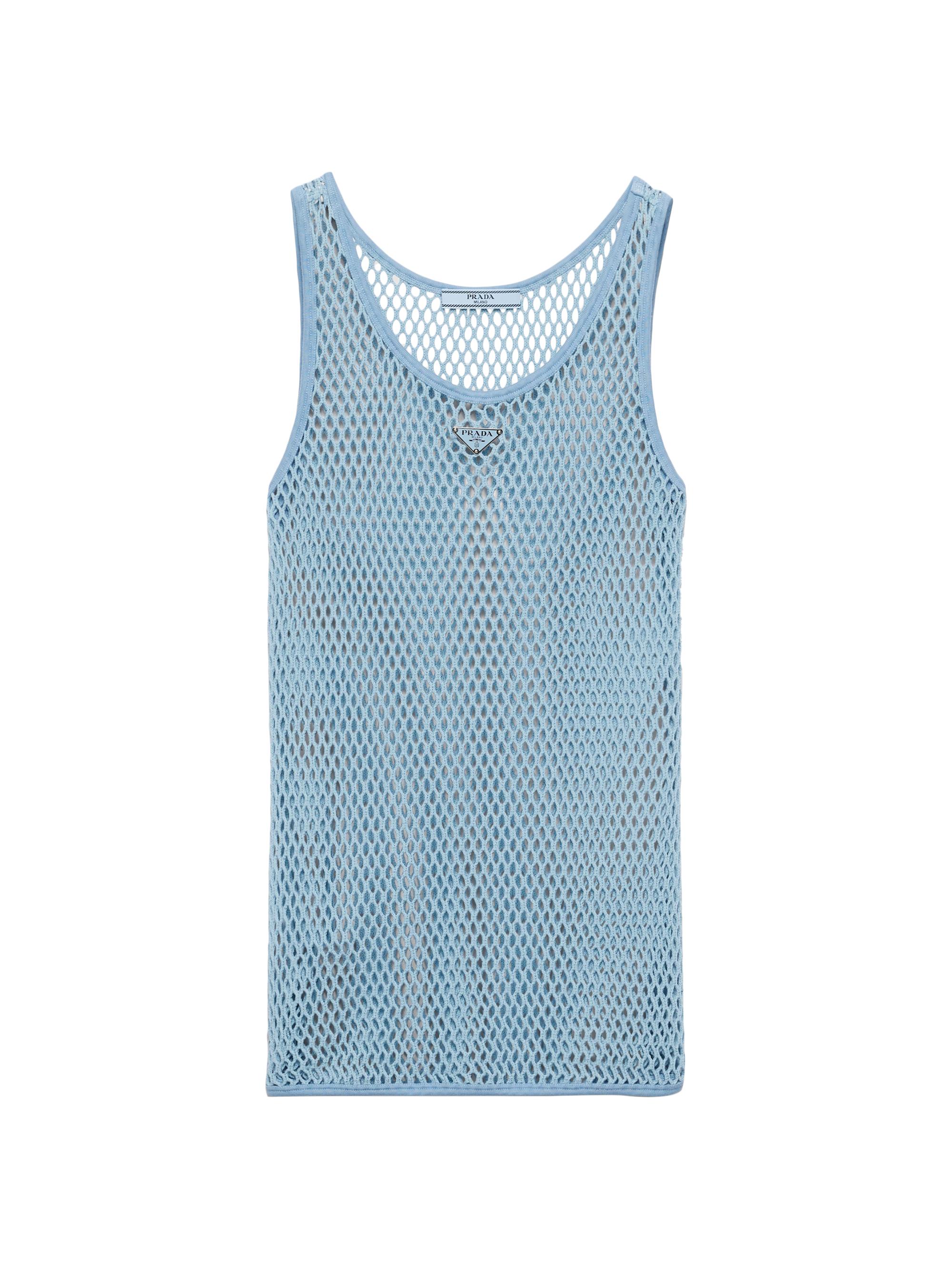 Prada Women's Sleeveless Cotton Mesh Top - Blue