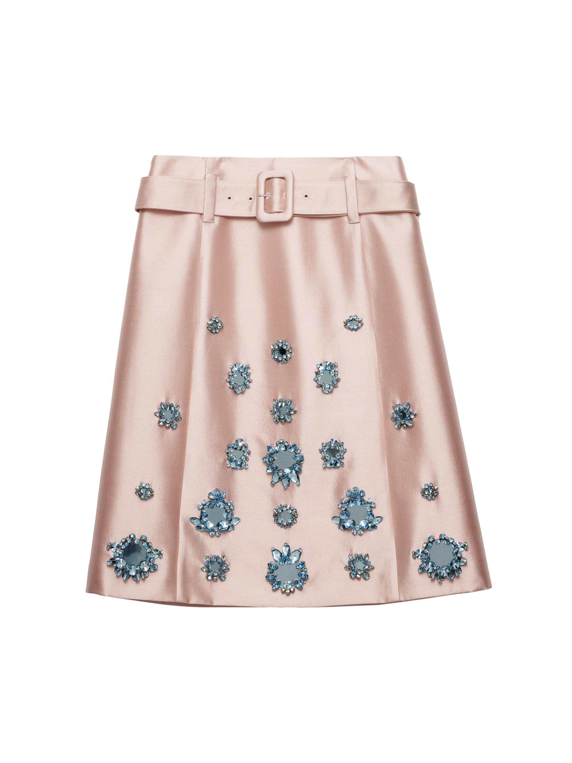 Prada Women's Embroidered Silk and Wool Skirt - Pink