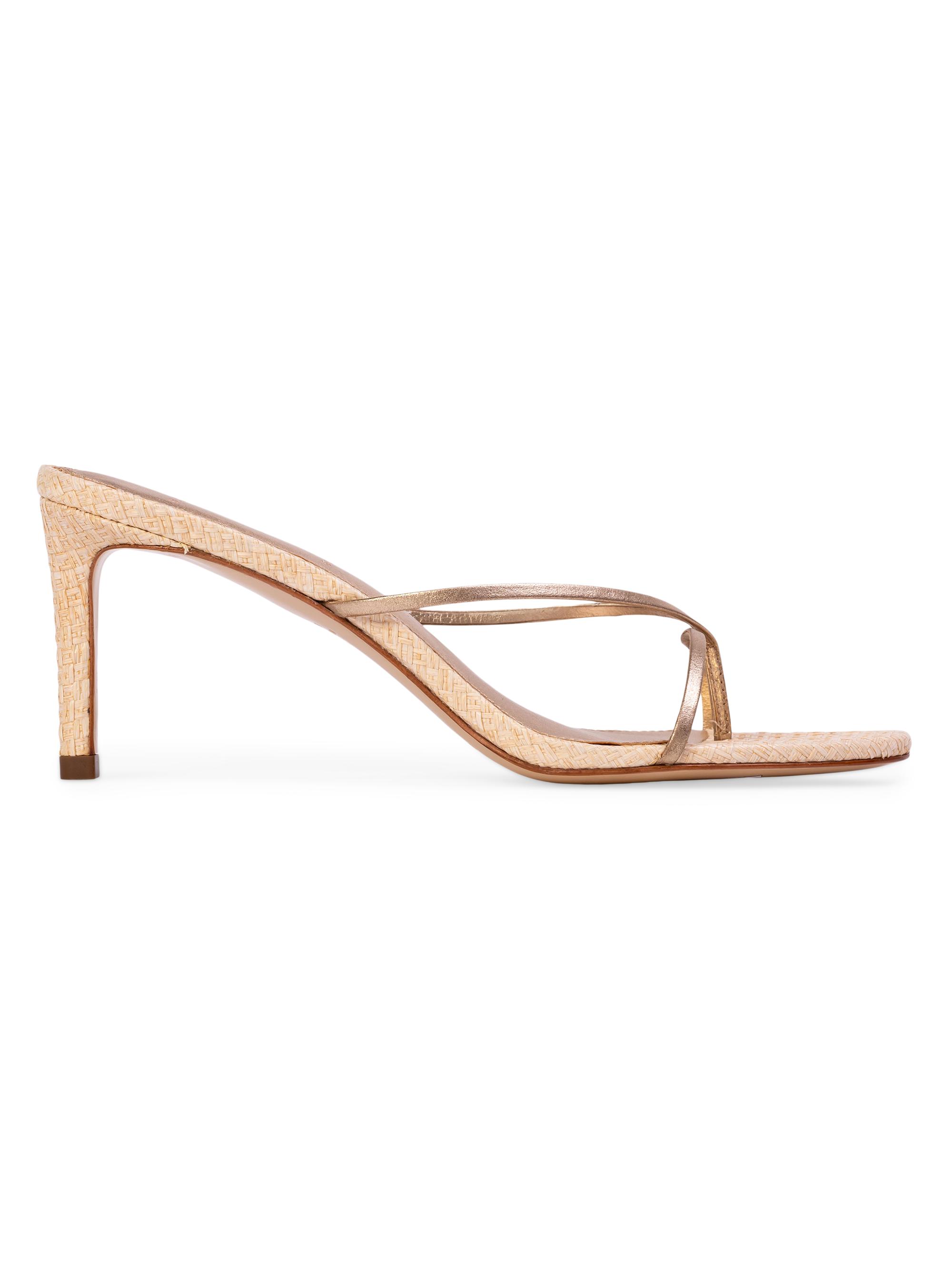 Black Suede Studio Women's Jade 65MM Raffia Sandals - Raffia Gold Leather