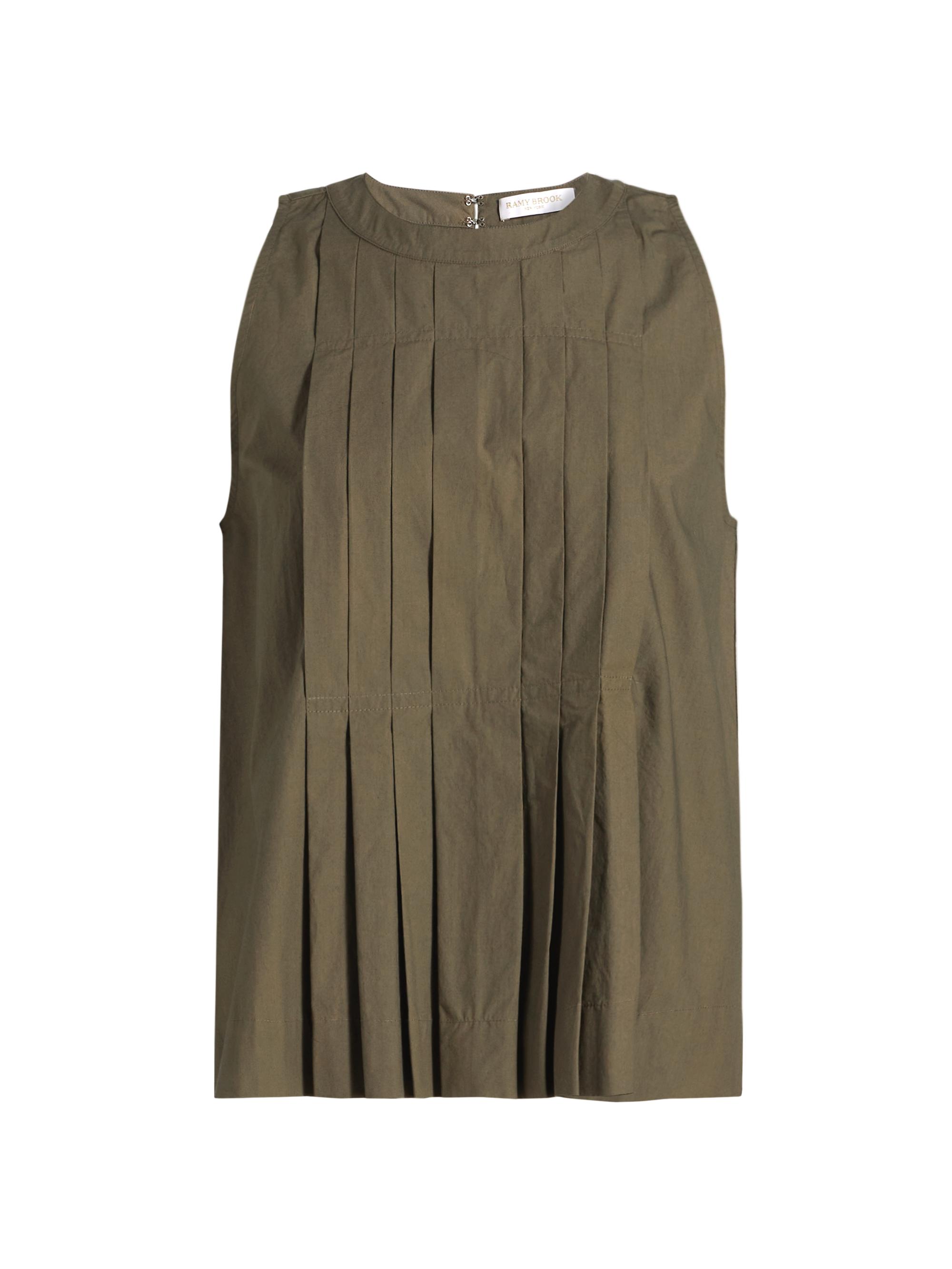 Ramy Brook Women's Natalia Pleated Cotton Sleeveless Top - Olive Green