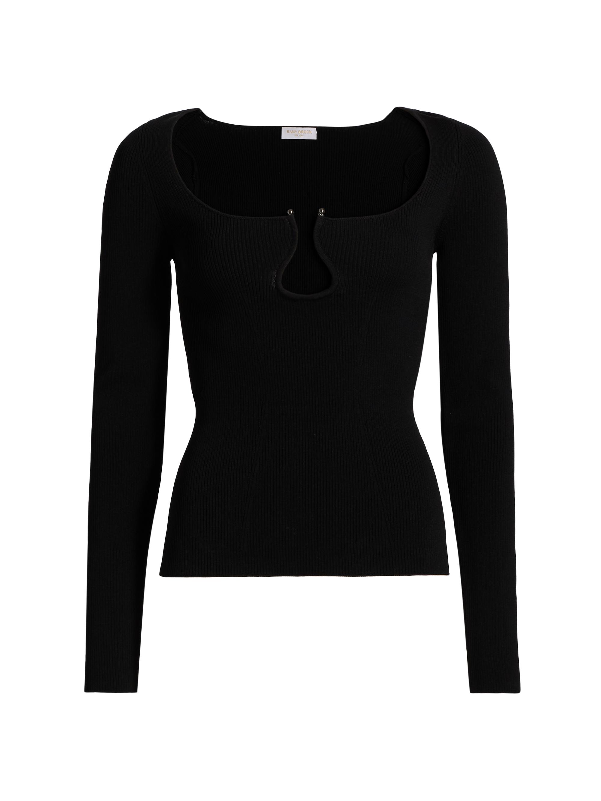 Ramy Brook Women's Lylia U-Ring Long-Sleeve Top - Black | Thumbnail 8