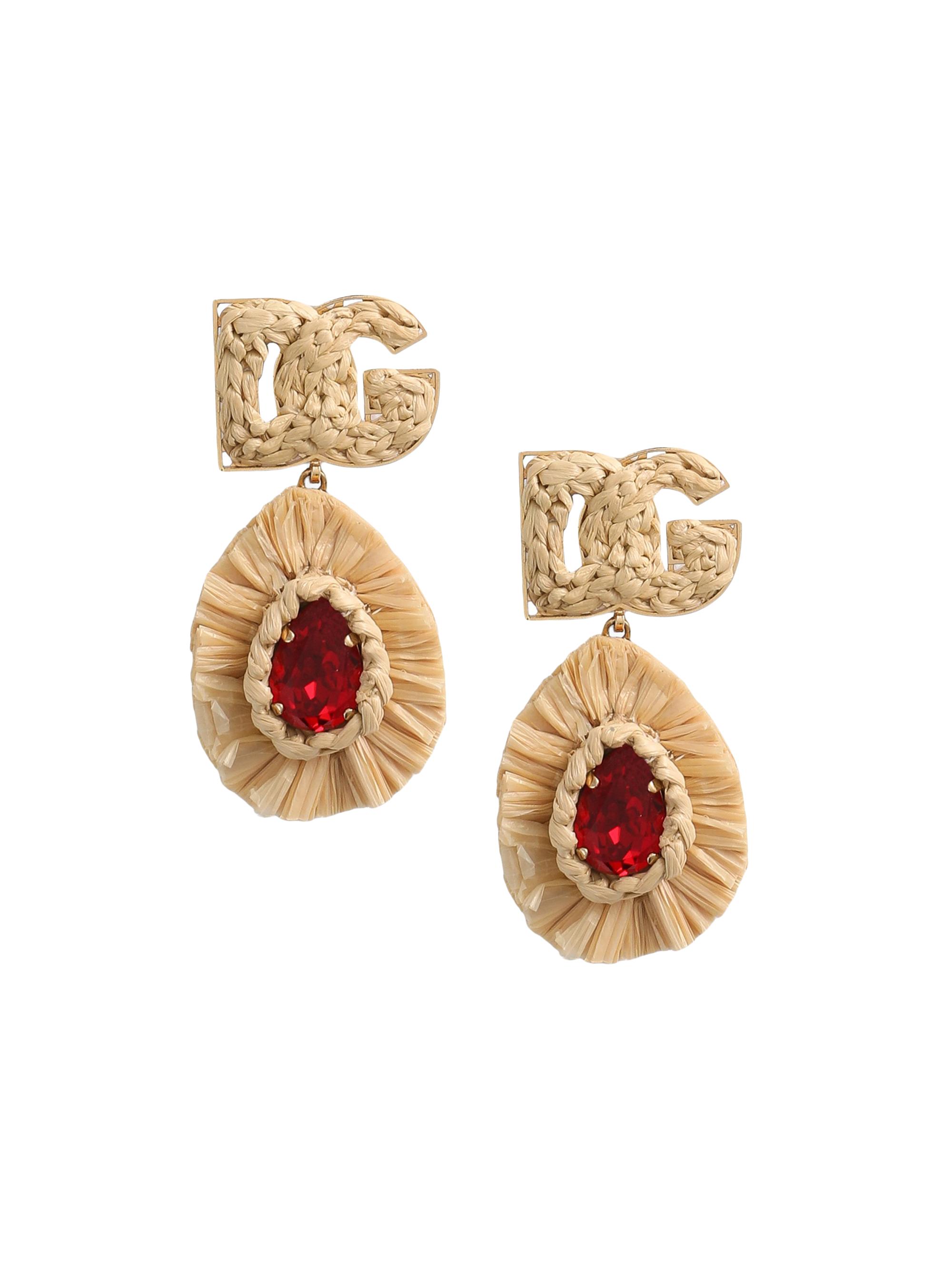 Dolce & Gabbana Women's Raffia, Goldtone & Glass Crystal Logo Drop Earrings - Gold