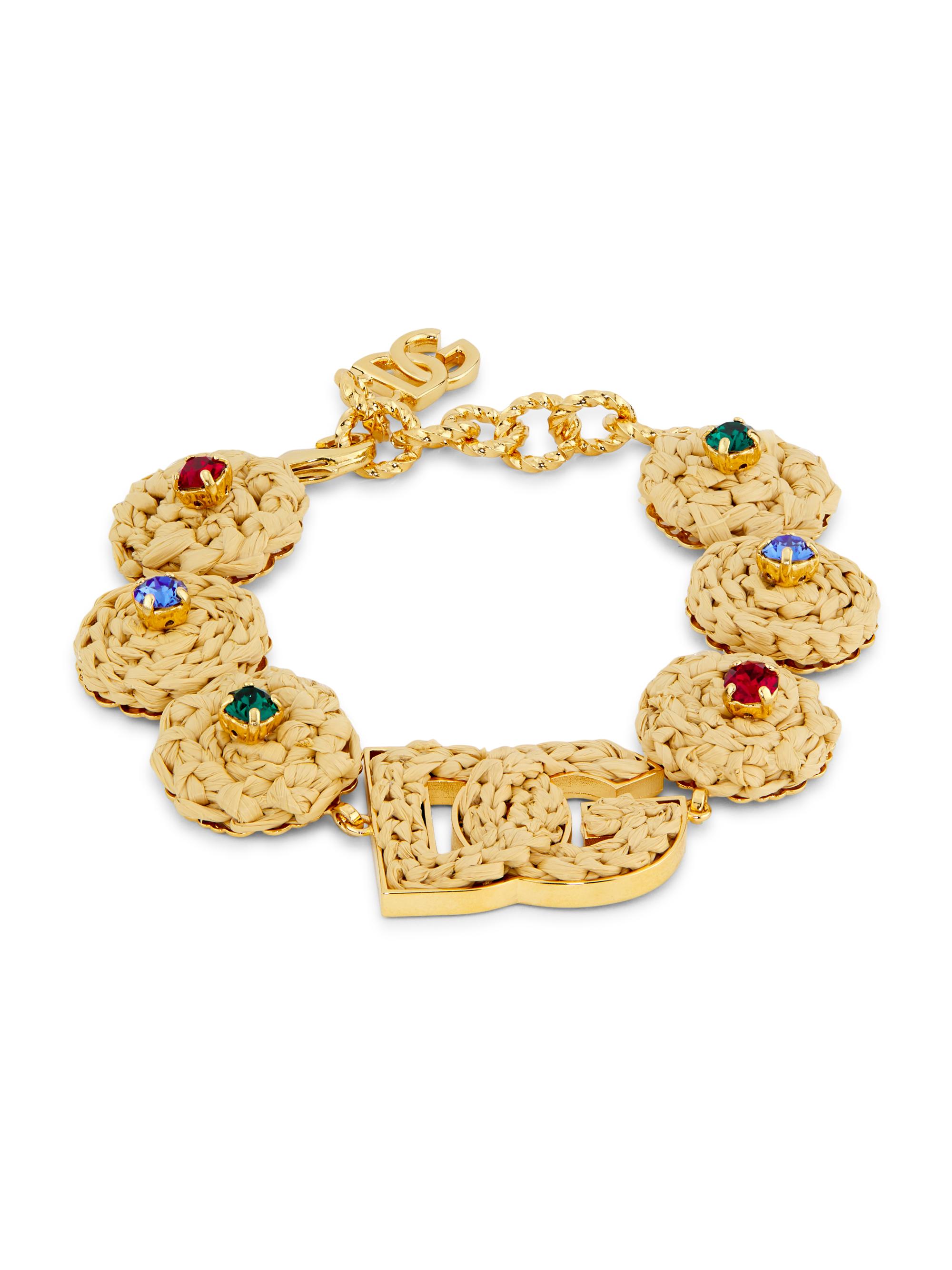 Dolce & Gabbana Women's Goldtone, Raffia & Glass Crystal Monogram Bracelet - Gold