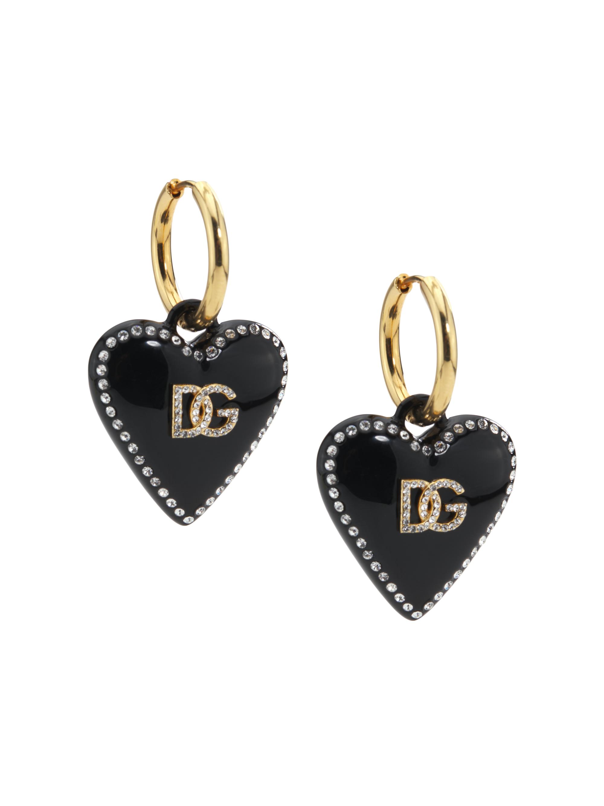 Dolce & Gabbana Women's Goldtone & Crystal Heart Drop Earrings - Black Gold