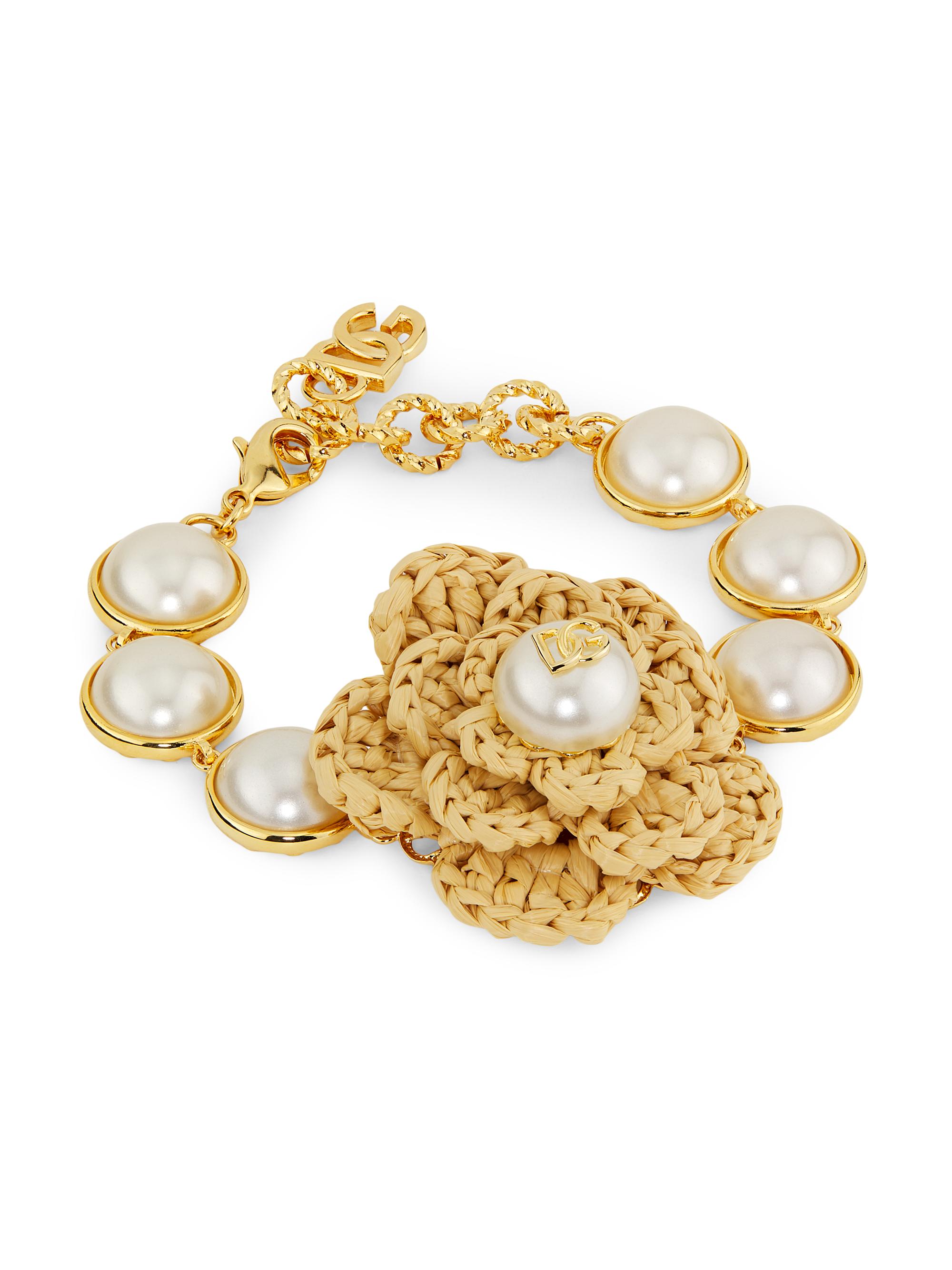 Dolce & Gabbana Women's Flower Goldtone, Raffia & Imitation Pearl Bracelet - Gold