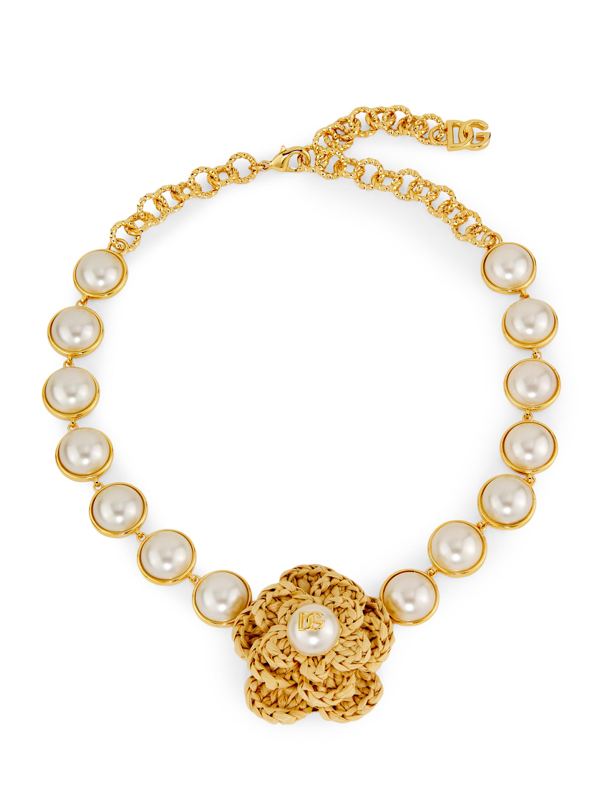 Dolce & Gabbana Women's Flower Goldtone, Raffia & Imitation Pearl Necklace - Gold