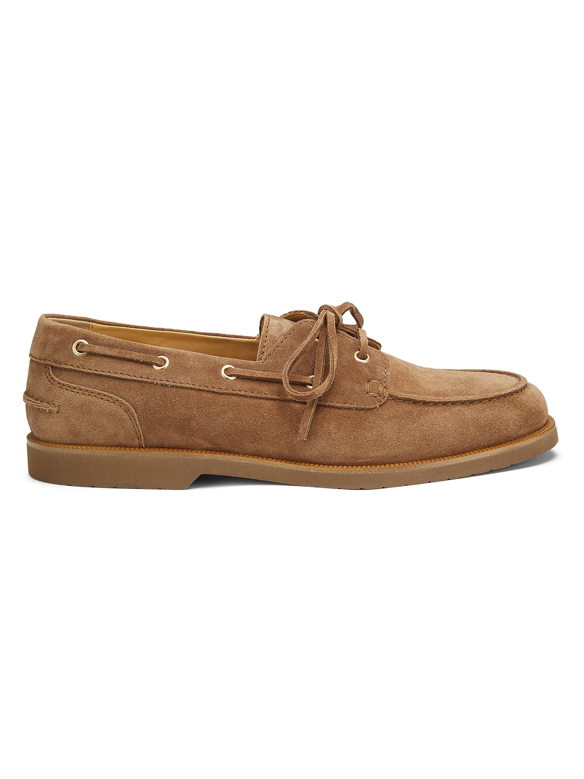 Brunello Cucinelli Men's Washed Suede Boat Shoes - Brown