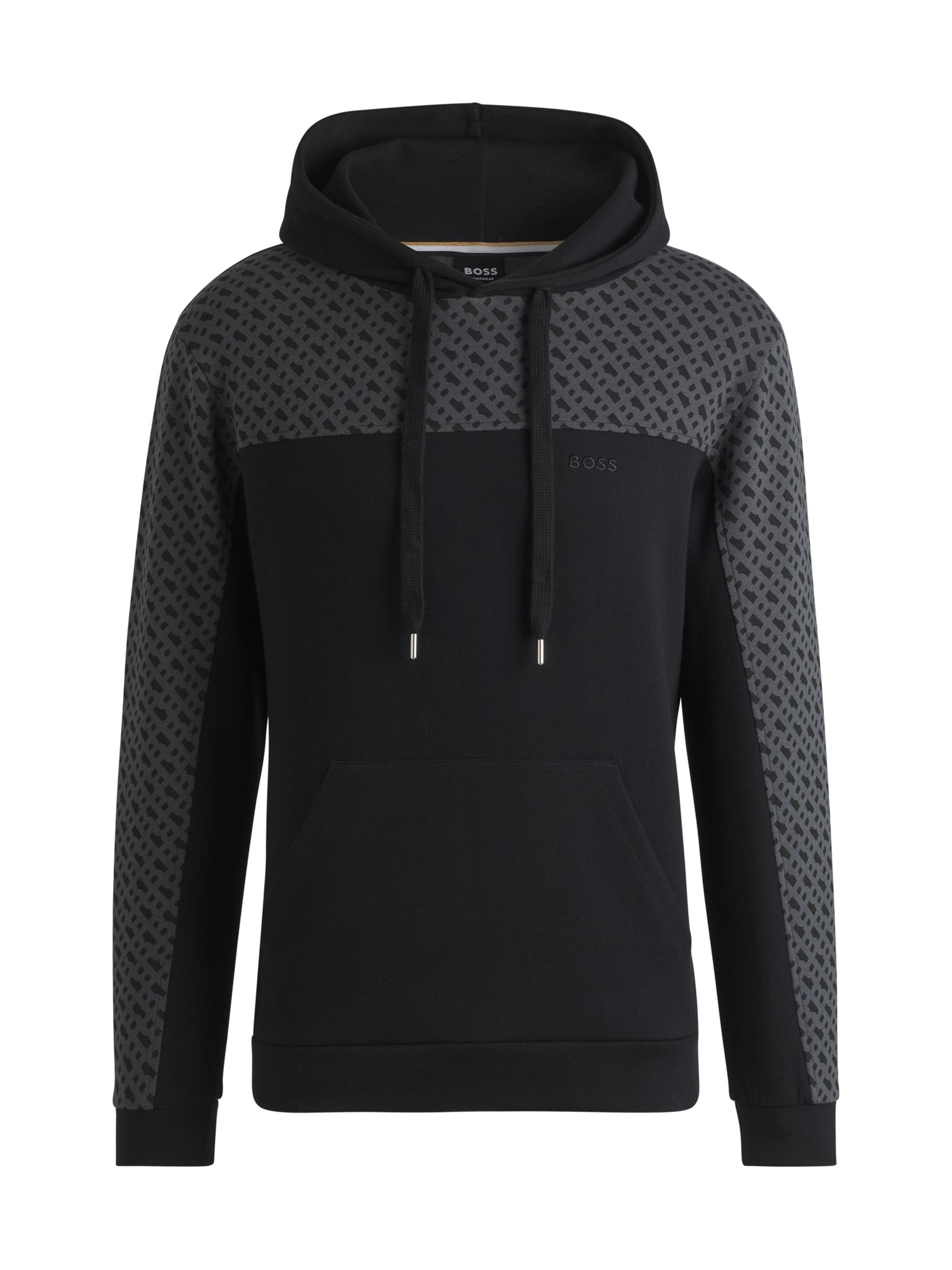 BOSS Men's Hoodie with Monogram Pattern - Black