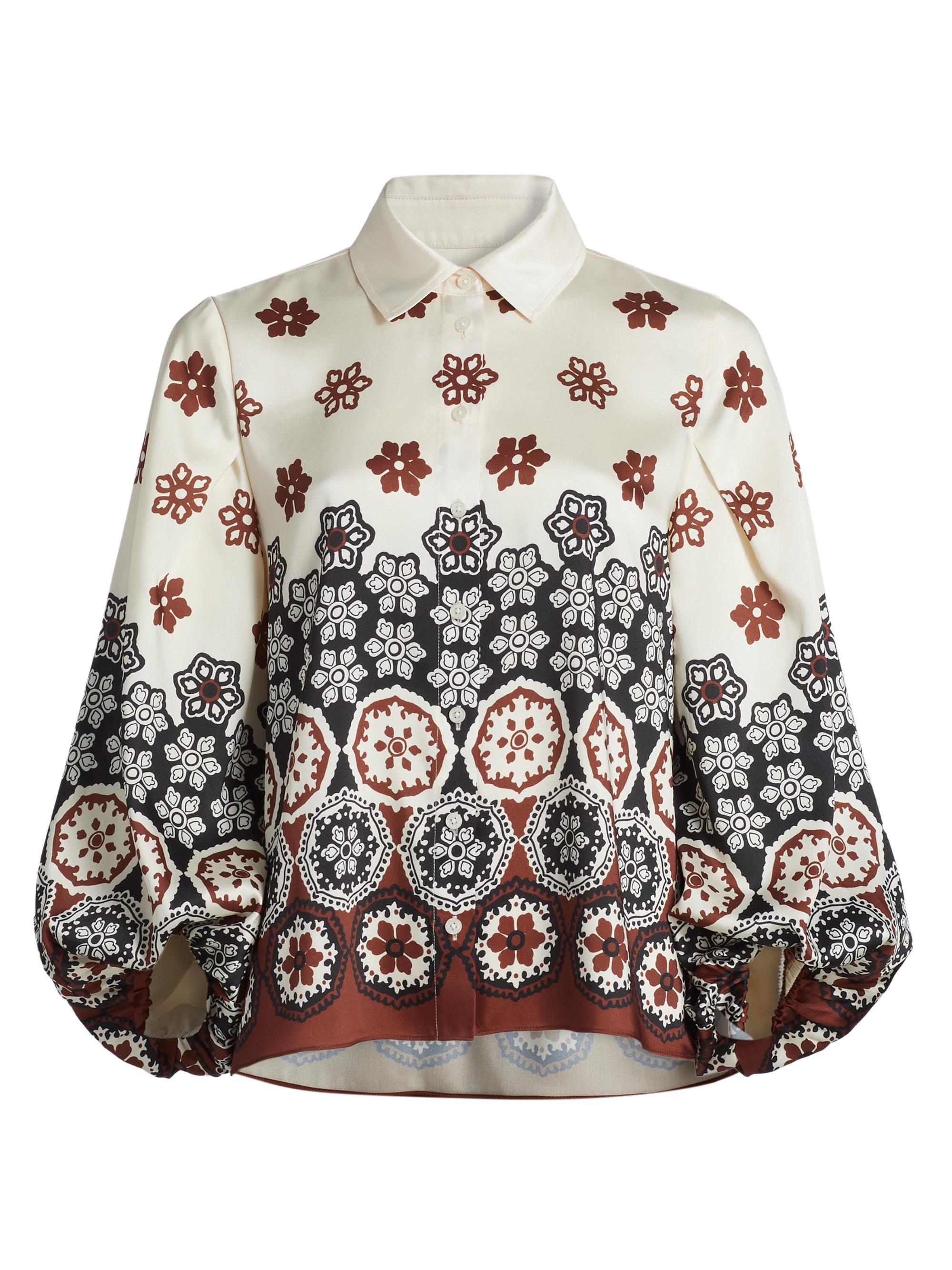 Tanya Taylor Women's Marina Floral Balloon-Sleeve Blouse - Cream Deep Clay Multi